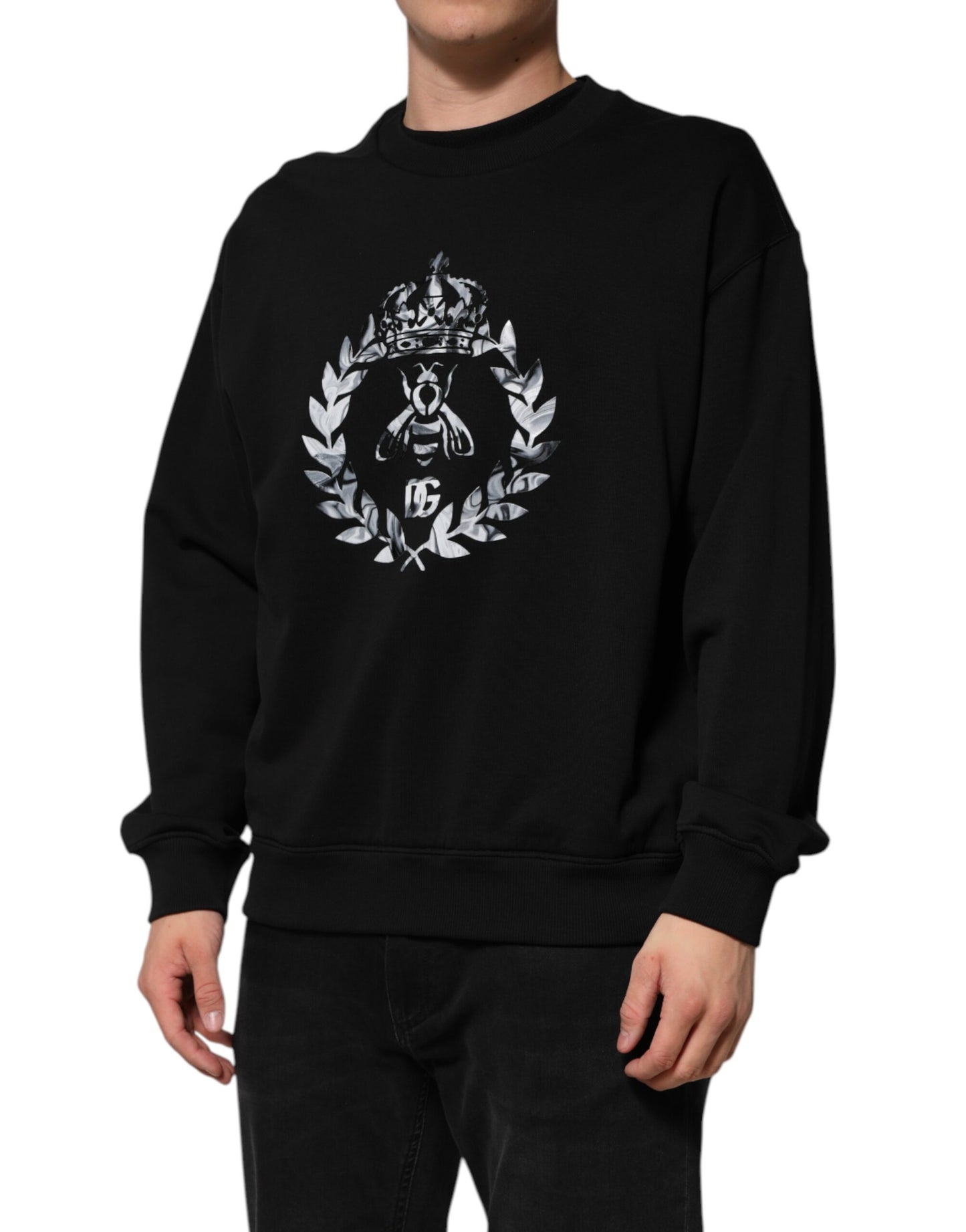 Dolce & Gabbana – Schwarzes Sweatshirt mit Rundhalsausschnitt und DG-Logo aus Baumwolle