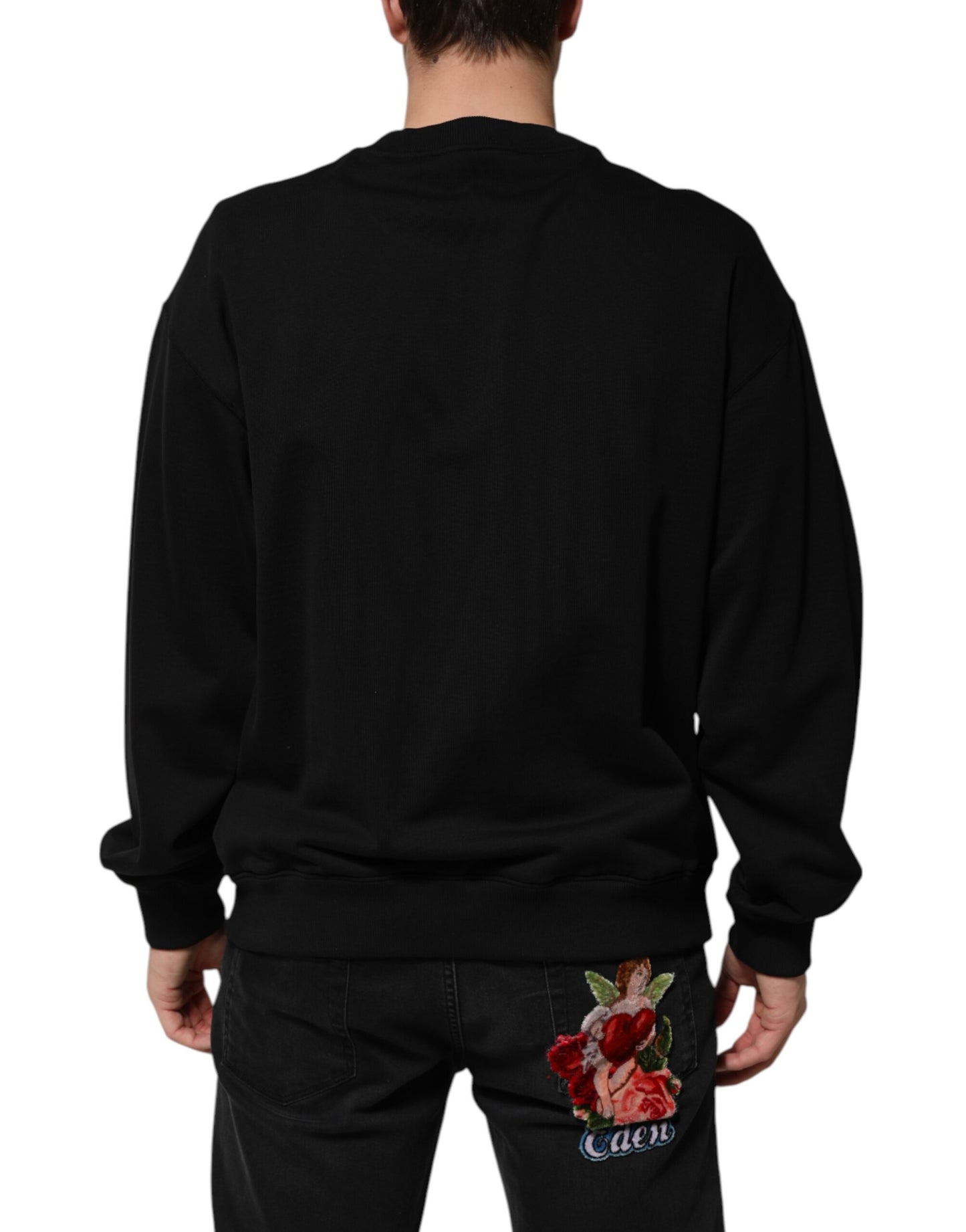Dolce & Gabbana – Schwarzes Sweatshirt mit Rundhalsausschnitt und DG-Logo aus Baumwolle