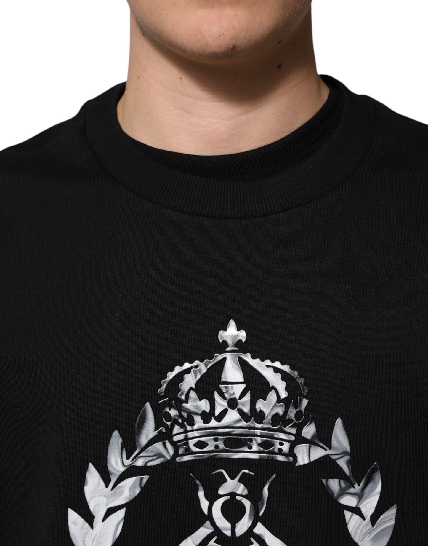 Dolce & Gabbana – Schwarzes Sweatshirt mit Rundhalsausschnitt und DG-Logo aus Baumwolle
