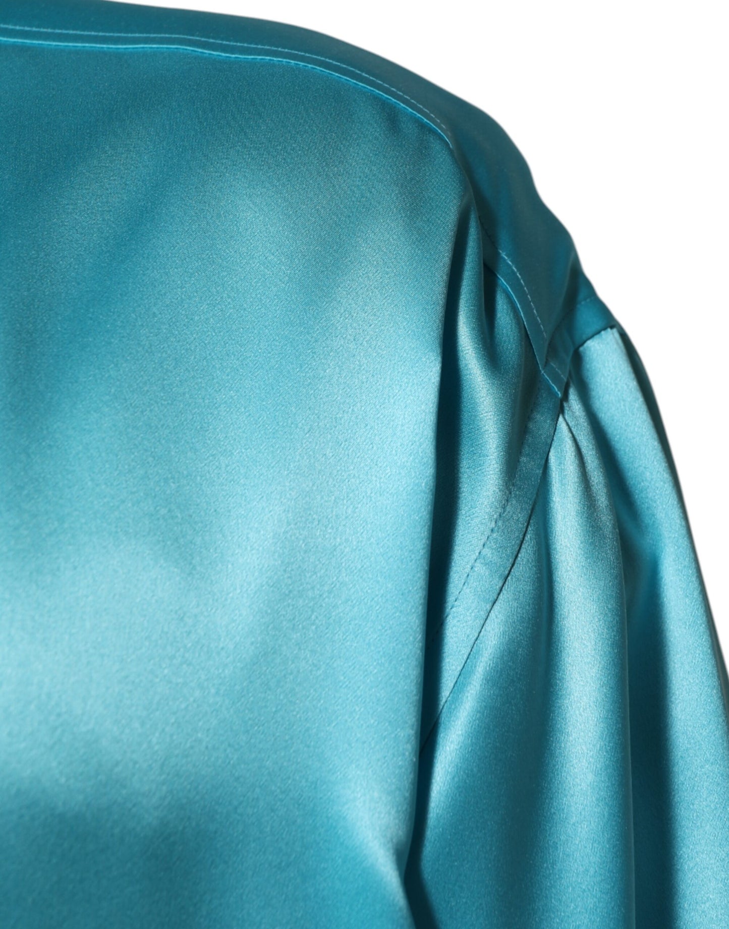 Dolce & Gabbana, aquablauer, langärmliger Seidenpullover im Wickelstil