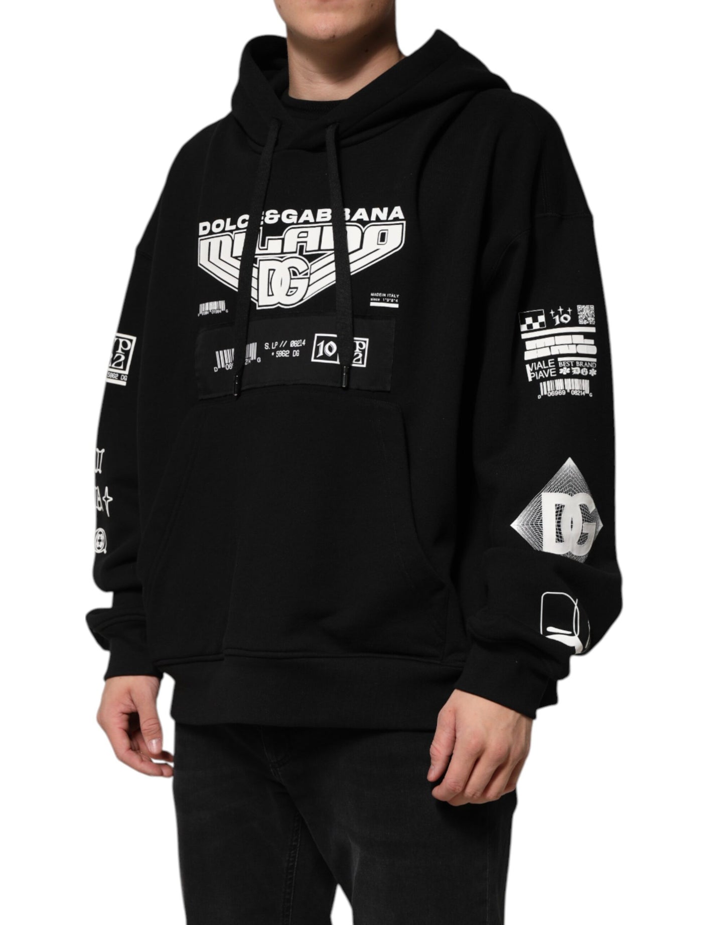 Dolce & Gabbana – Kapuzenpullover aus schwarzer Baumwolle mit DG Milano-Logoprint