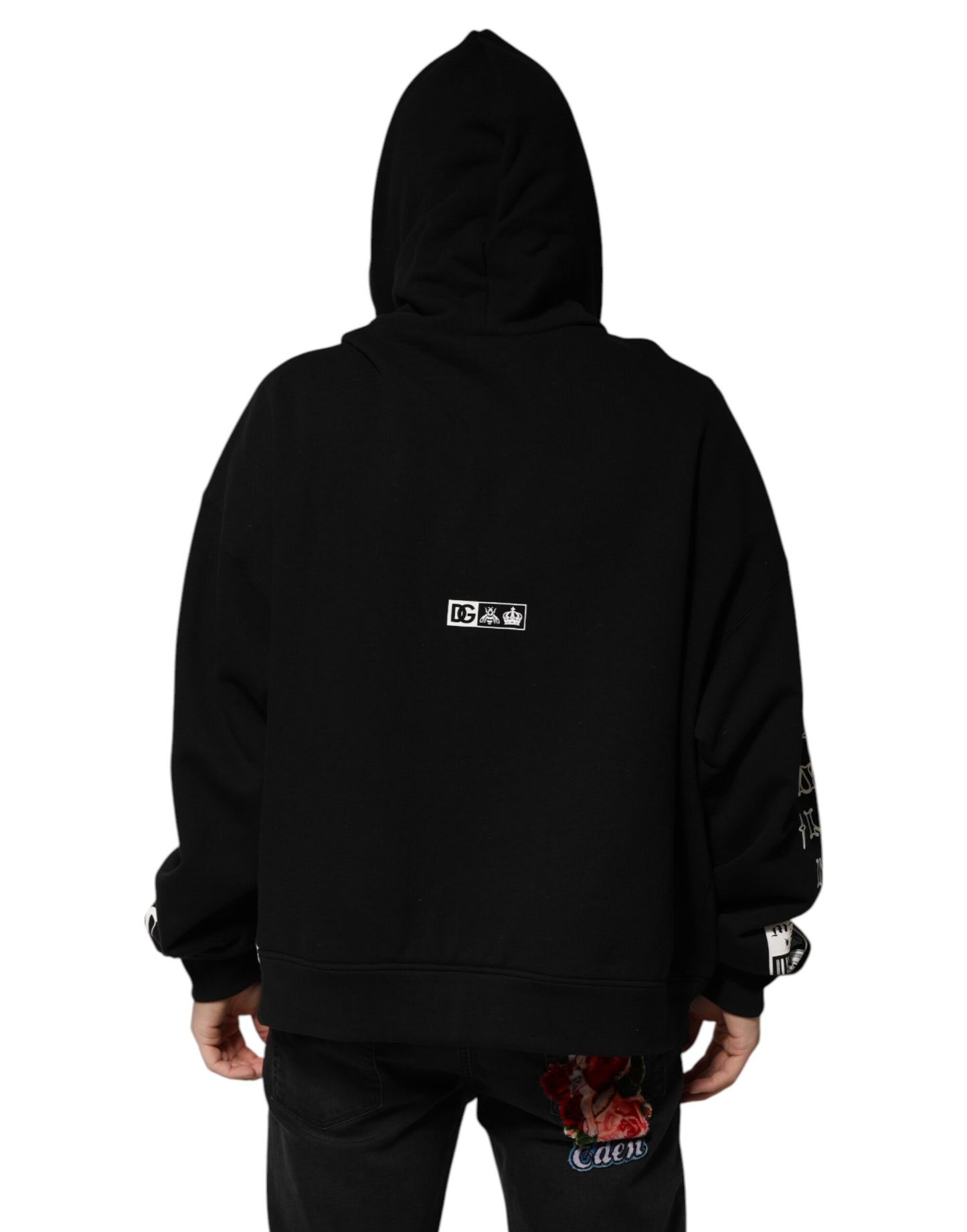 Dolce & Gabbana – Kapuzenpullover aus schwarzer Baumwolle mit DG Milano-Logoprint