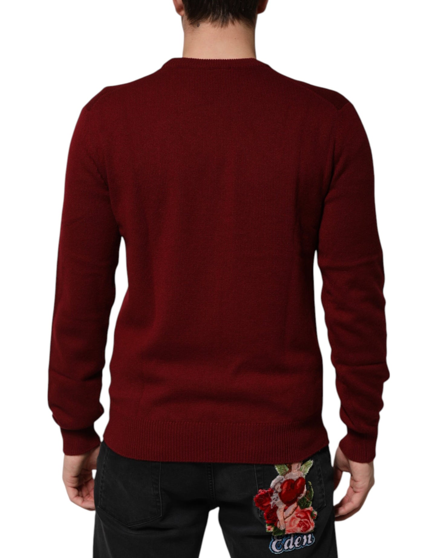 Dolce & Gabbana Burgunderroter Kaschmirpullover mit Löwenwappen