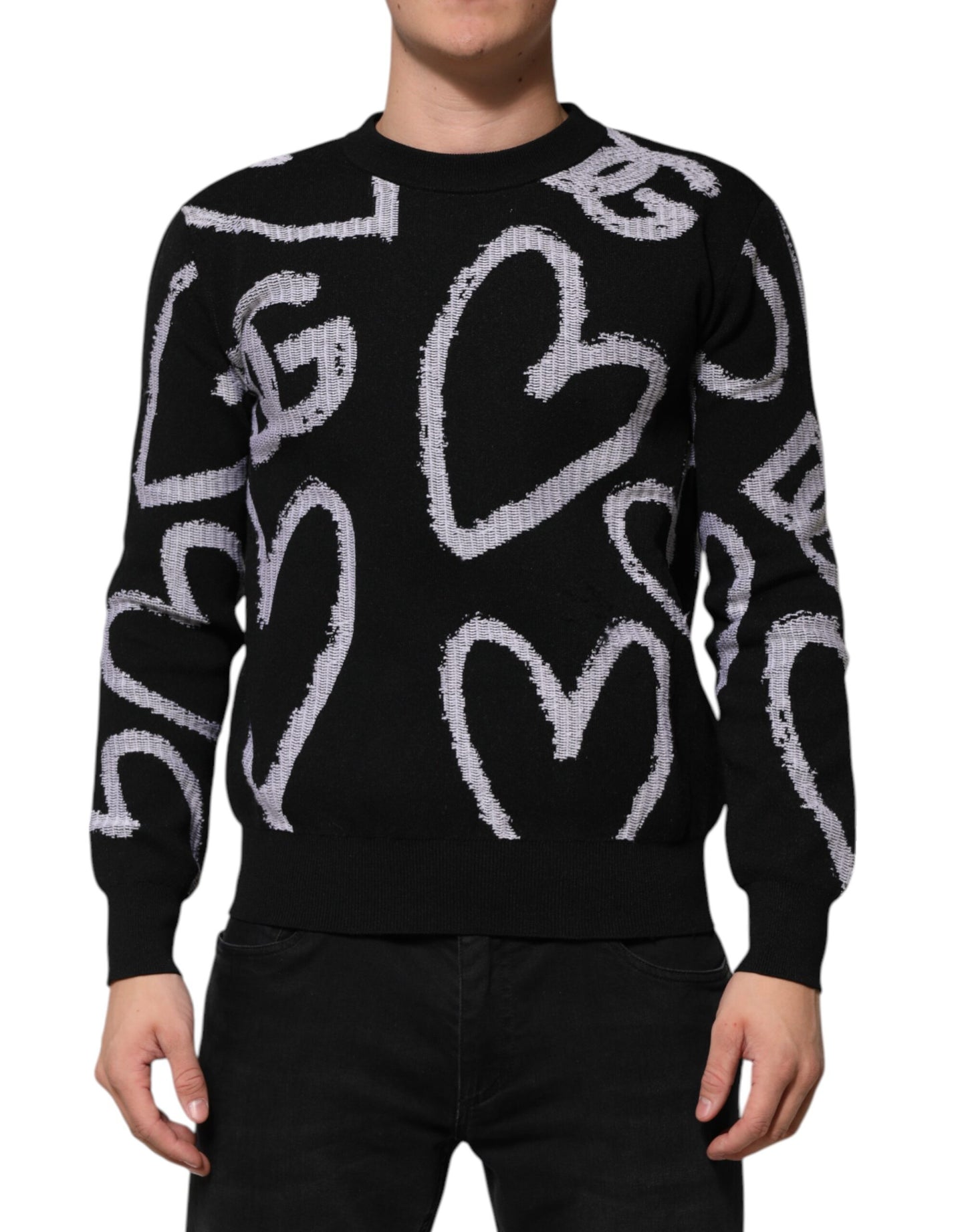 Dolce & Gabbana – Schwarzer Pullover aus Nylon und Wolle mit Herz-Print