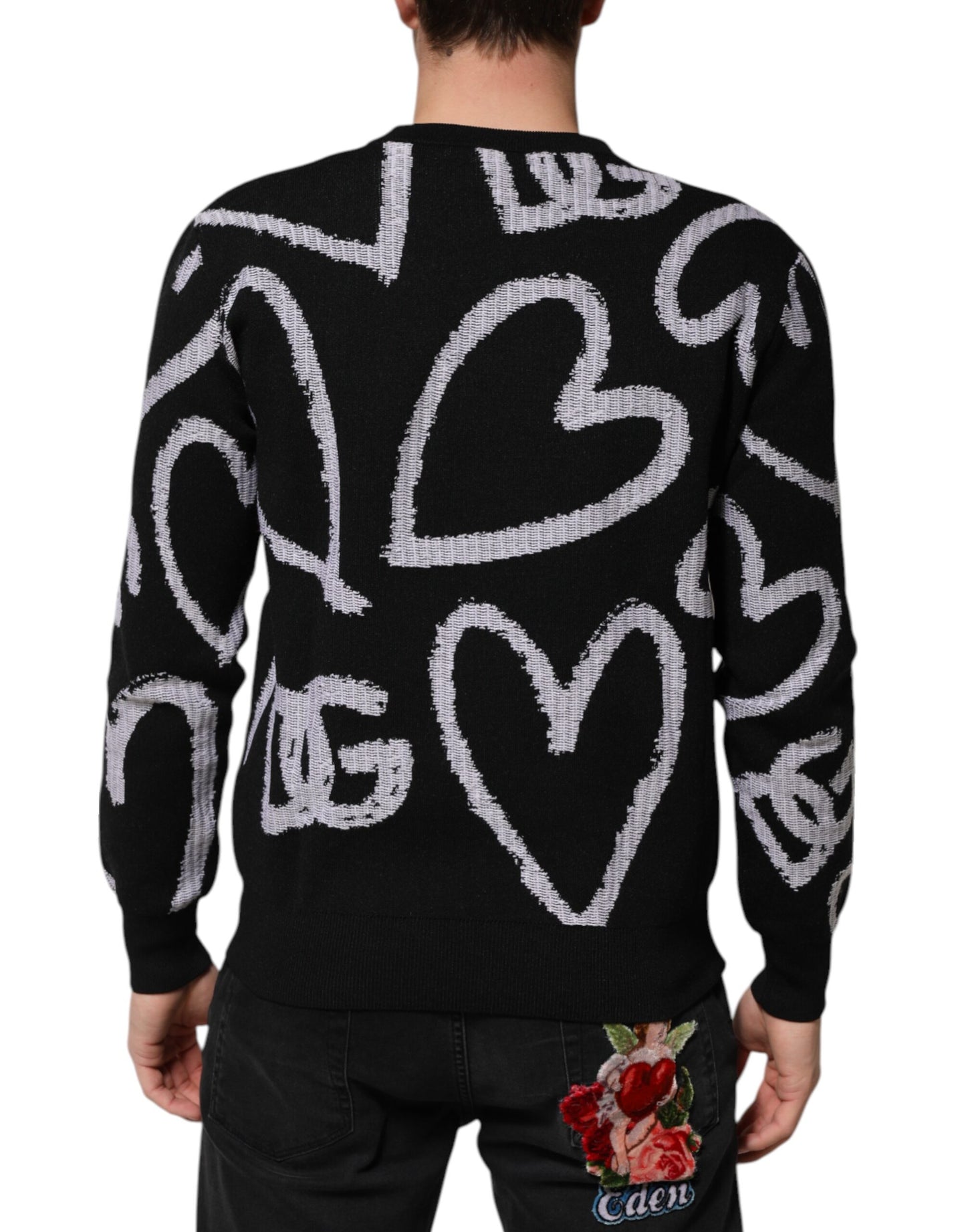 Dolce & Gabbana – Schwarzer Pullover aus Nylon und Wolle mit Herz-Print