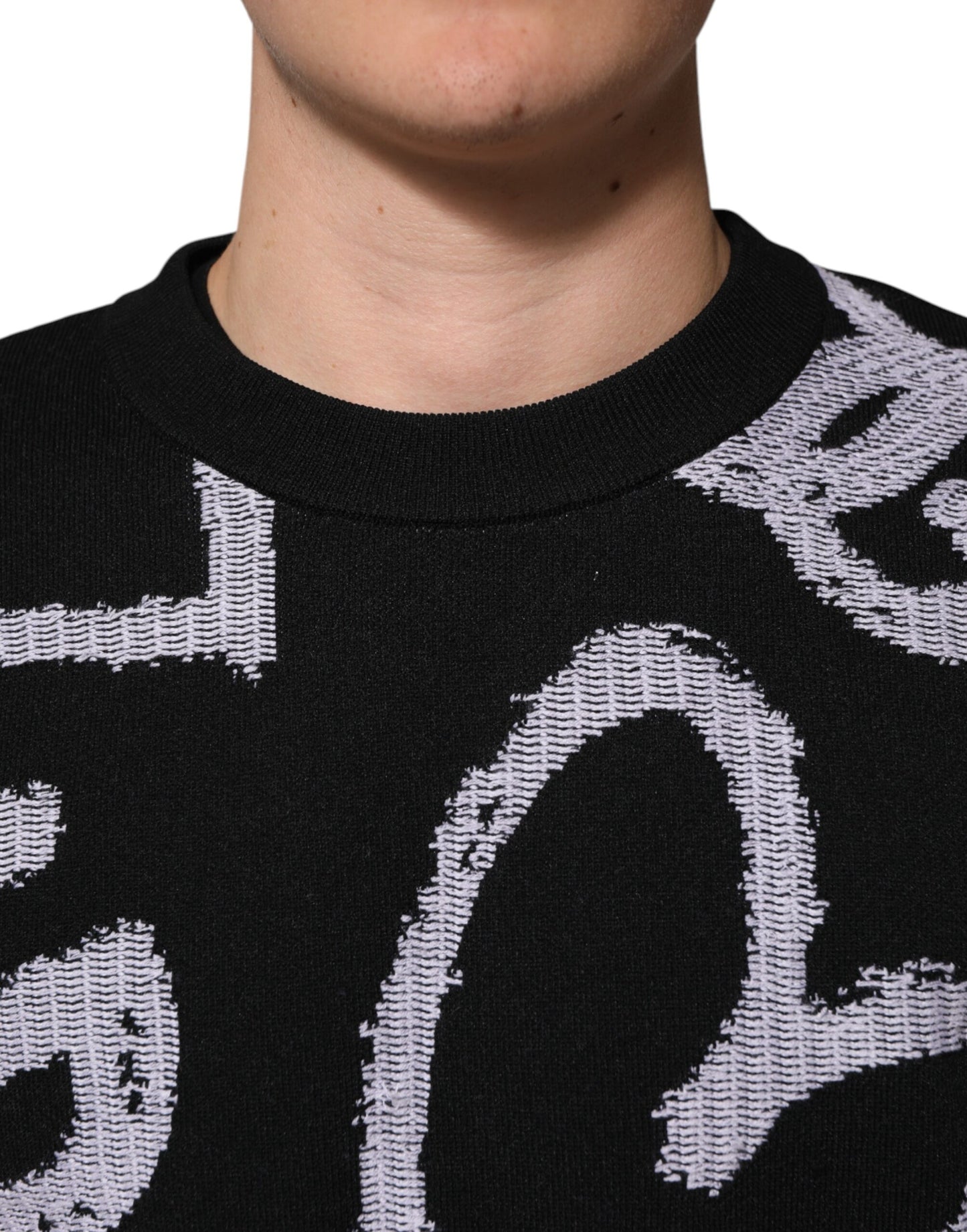 Dolce & Gabbana – Schwarzer Pullover aus Nylon und Wolle mit Herz-Print