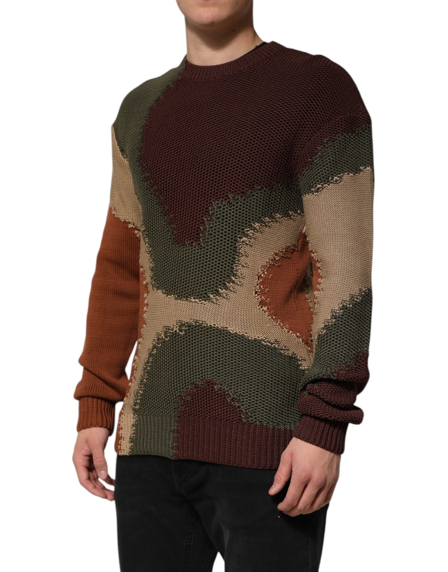 Dolce & Gabbana Mehrfarbiger abstrakter Herrenpullover aus Baumwolle