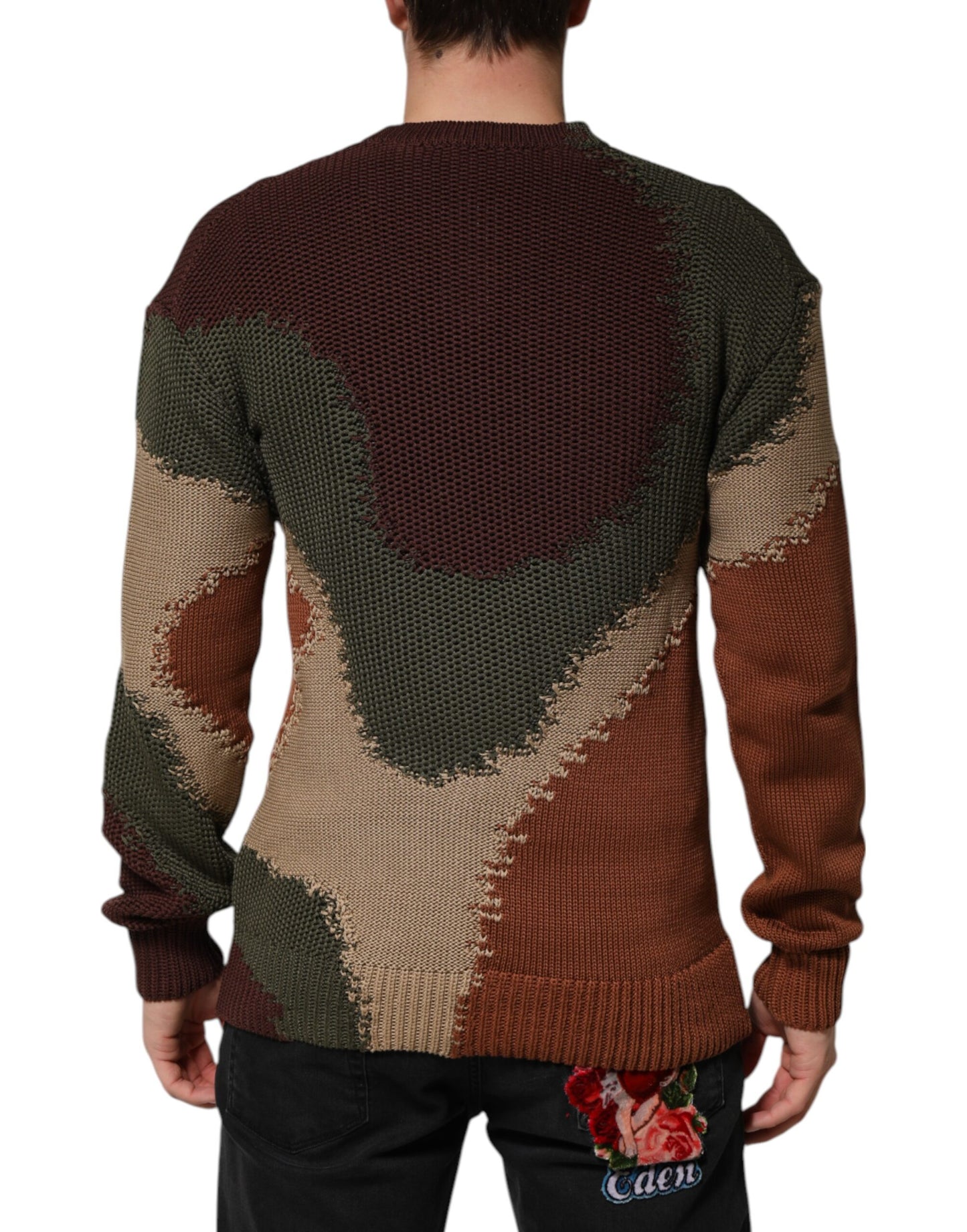 Dolce & Gabbana Mehrfarbiger abstrakter Herrenpullover aus Baumwolle