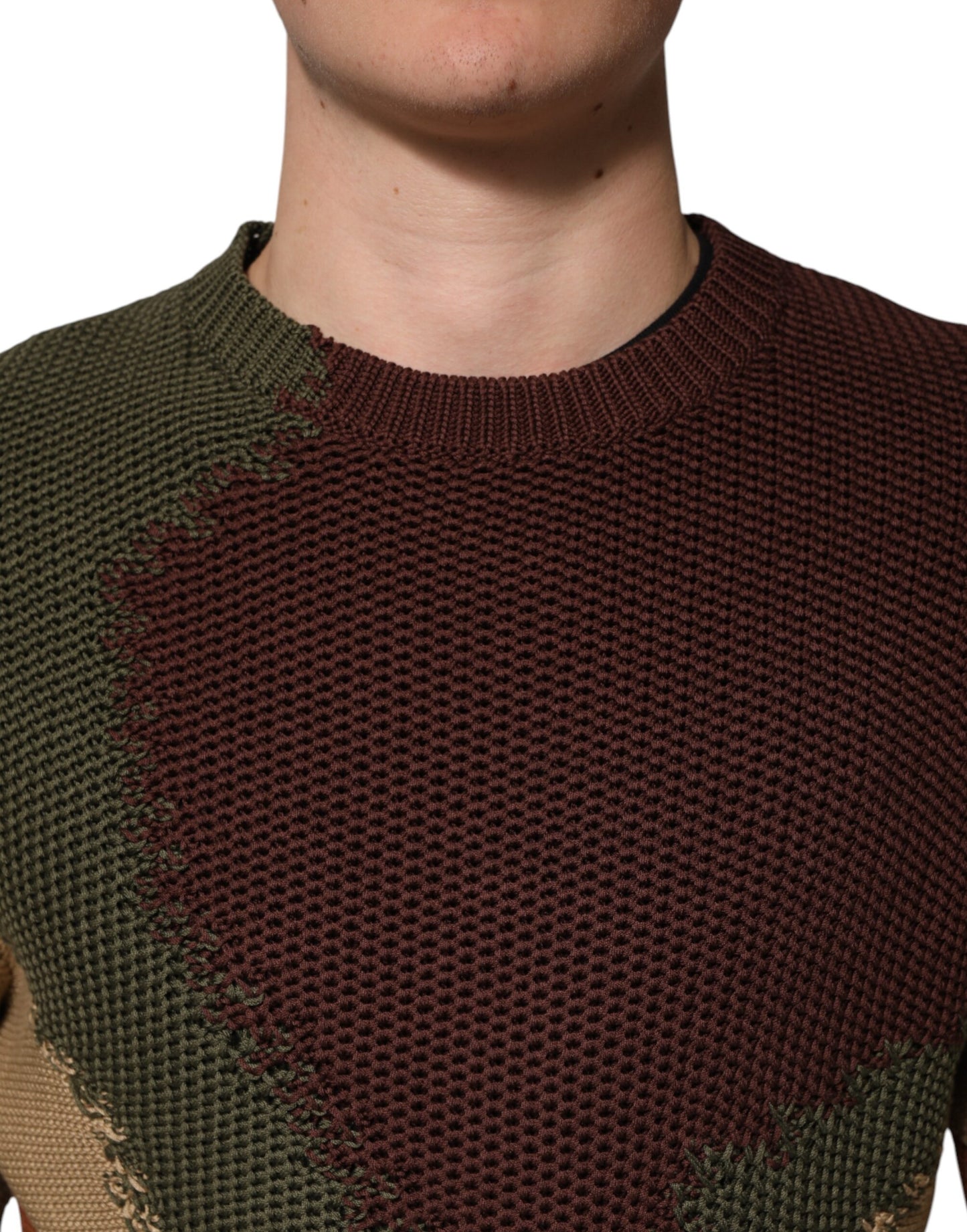 Dolce & Gabbana Mehrfarbiger abstrakter Herrenpullover aus Baumwolle