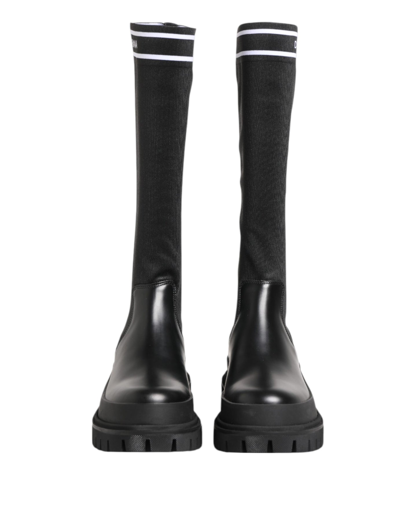 Dolce & Gabbana Schwarz Weiß Polyester Socken Hohe Stiefel Schuhe