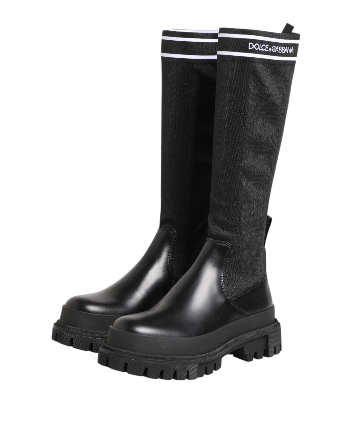 Dolce & Gabbana Schwarz Weiß Polyester Socken Hohe Stiefel Schuhe