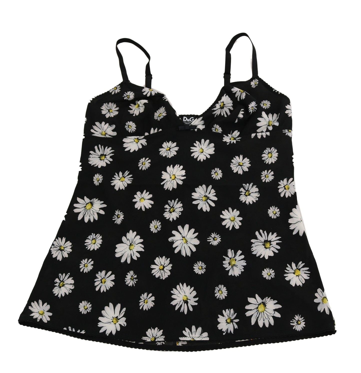 Dolce & Gabbana Schwarzes Dessous-Chemisole-Kleid mit Gänseblümchen-Print