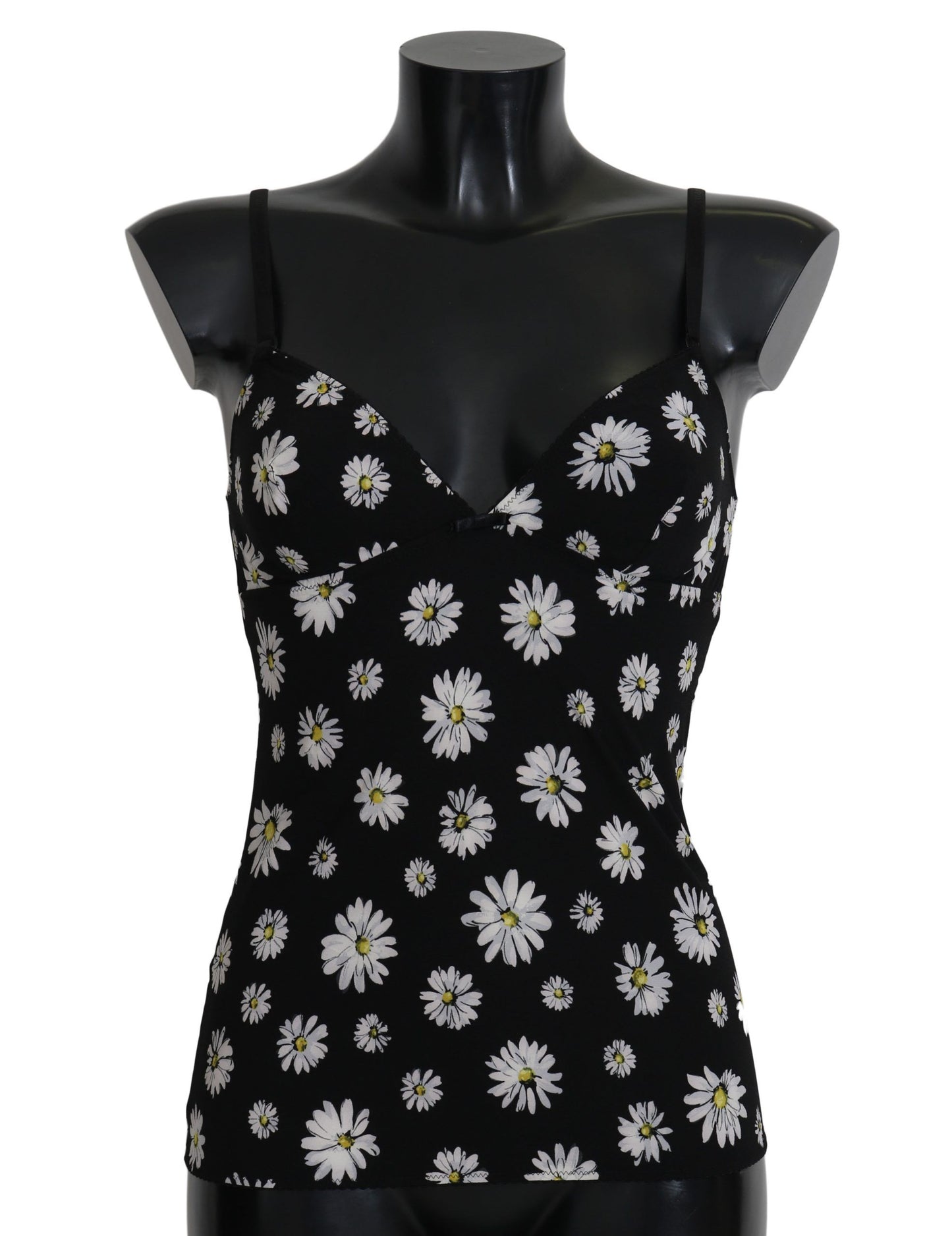 Dolce & Gabbana Schwarzes Dessous-Chemisole-Kleid mit Gänseblümchen-Print