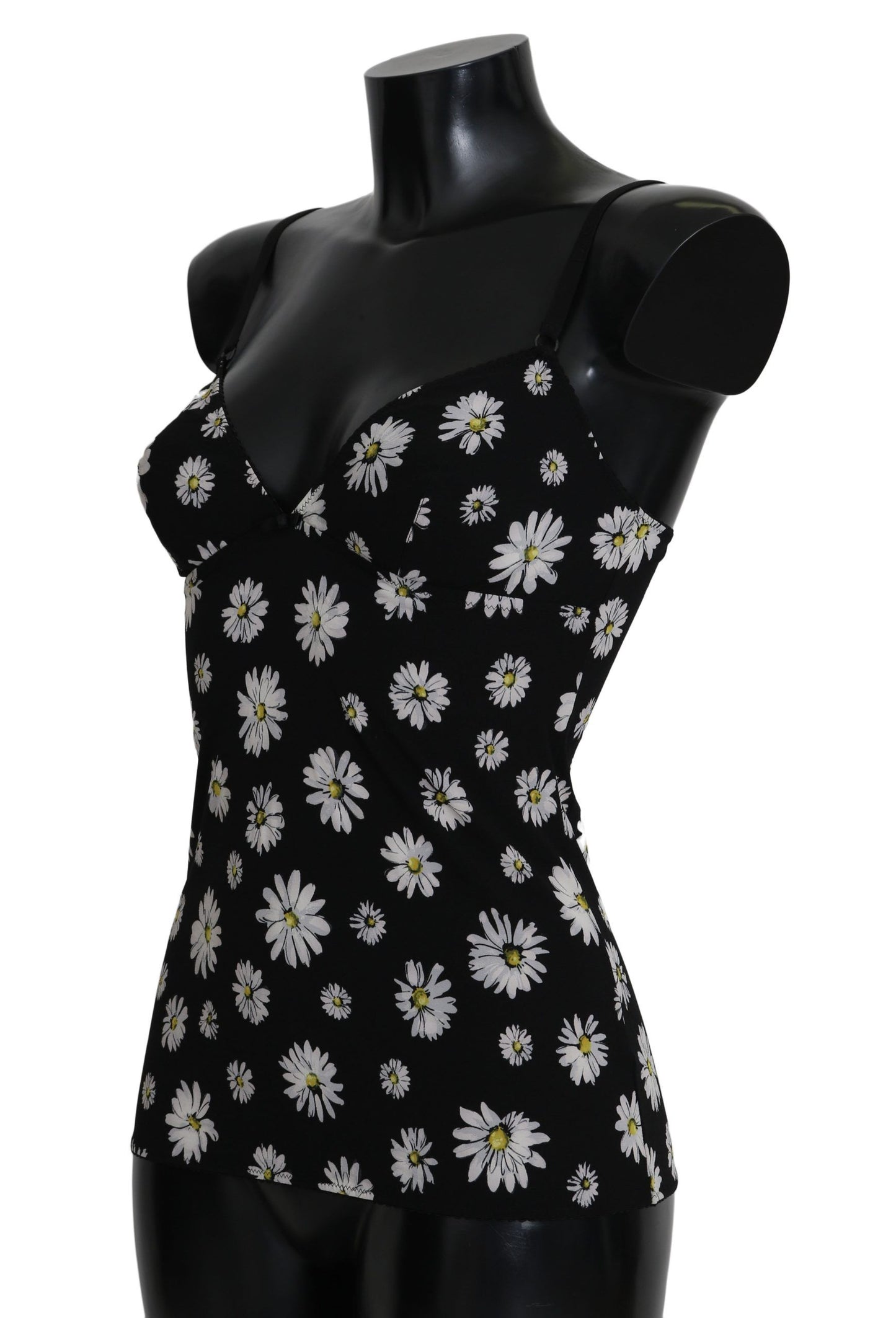 Dolce & Gabbana Schwarzes Dessous-Chemisole-Kleid mit Gänseblümchen-Print