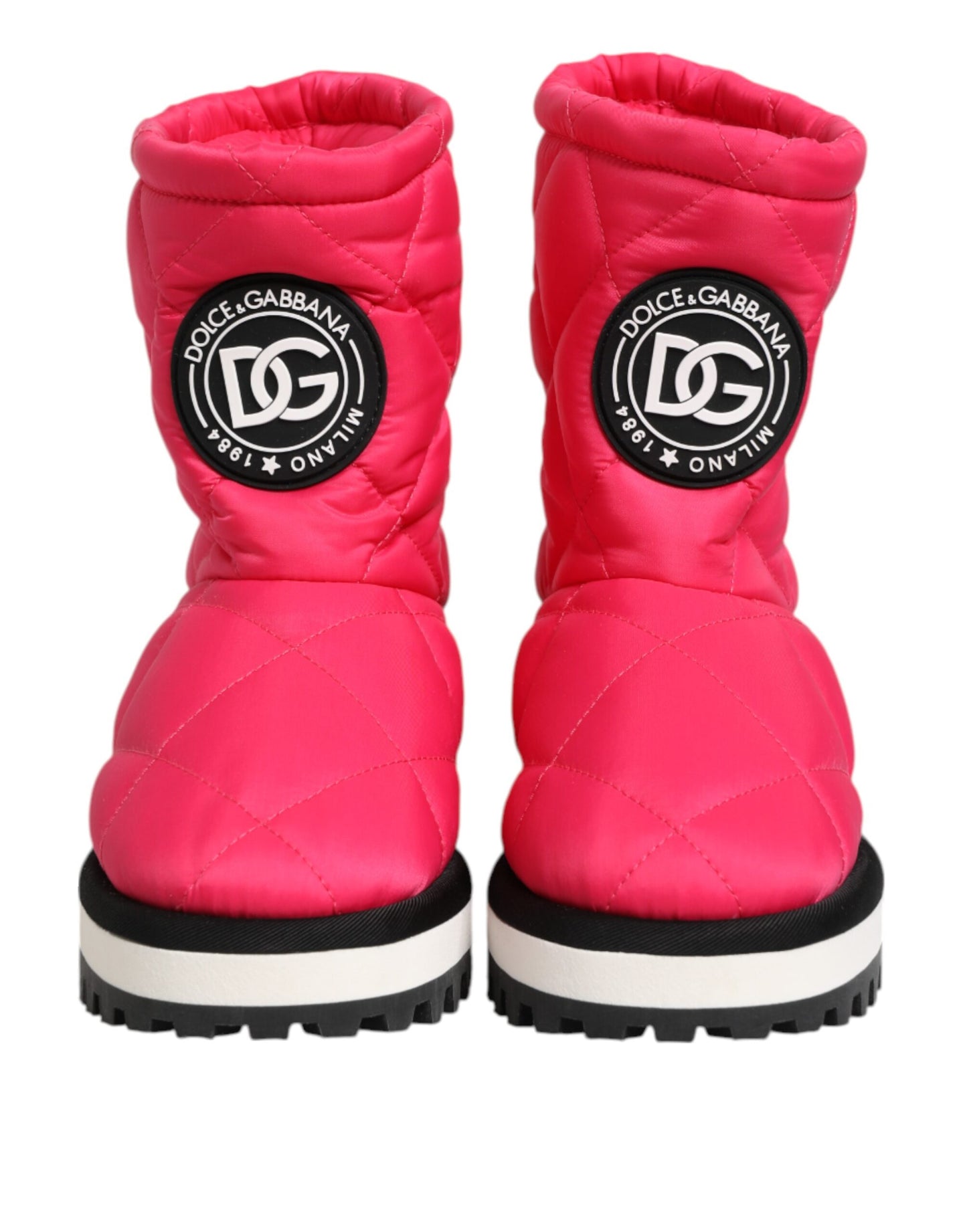 Dolce & Gabbana – Gepolsterte Stiefel mit halbhohem Schaft aus Viskose in Rosa und Weiß