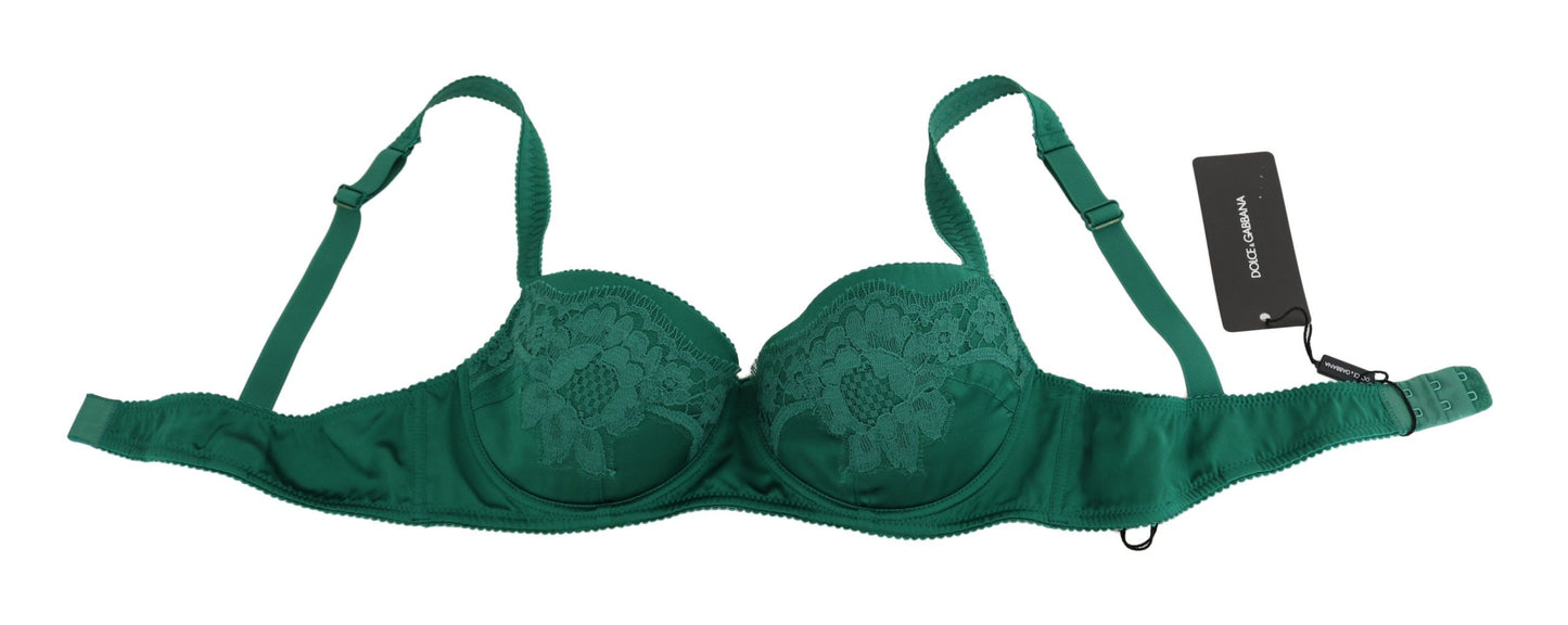 Dolce & Gabbana Grüner Seiden-Stretch-BH mit floraler Spitze