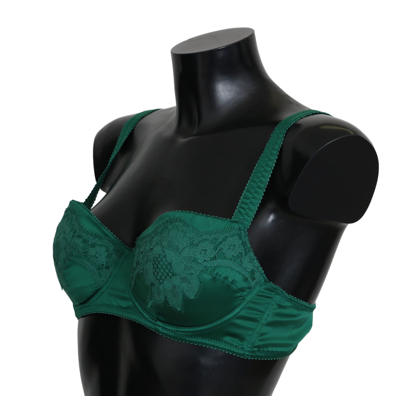 Dolce & Gabbana Grüner Seiden-Stretch-BH mit floraler Spitze