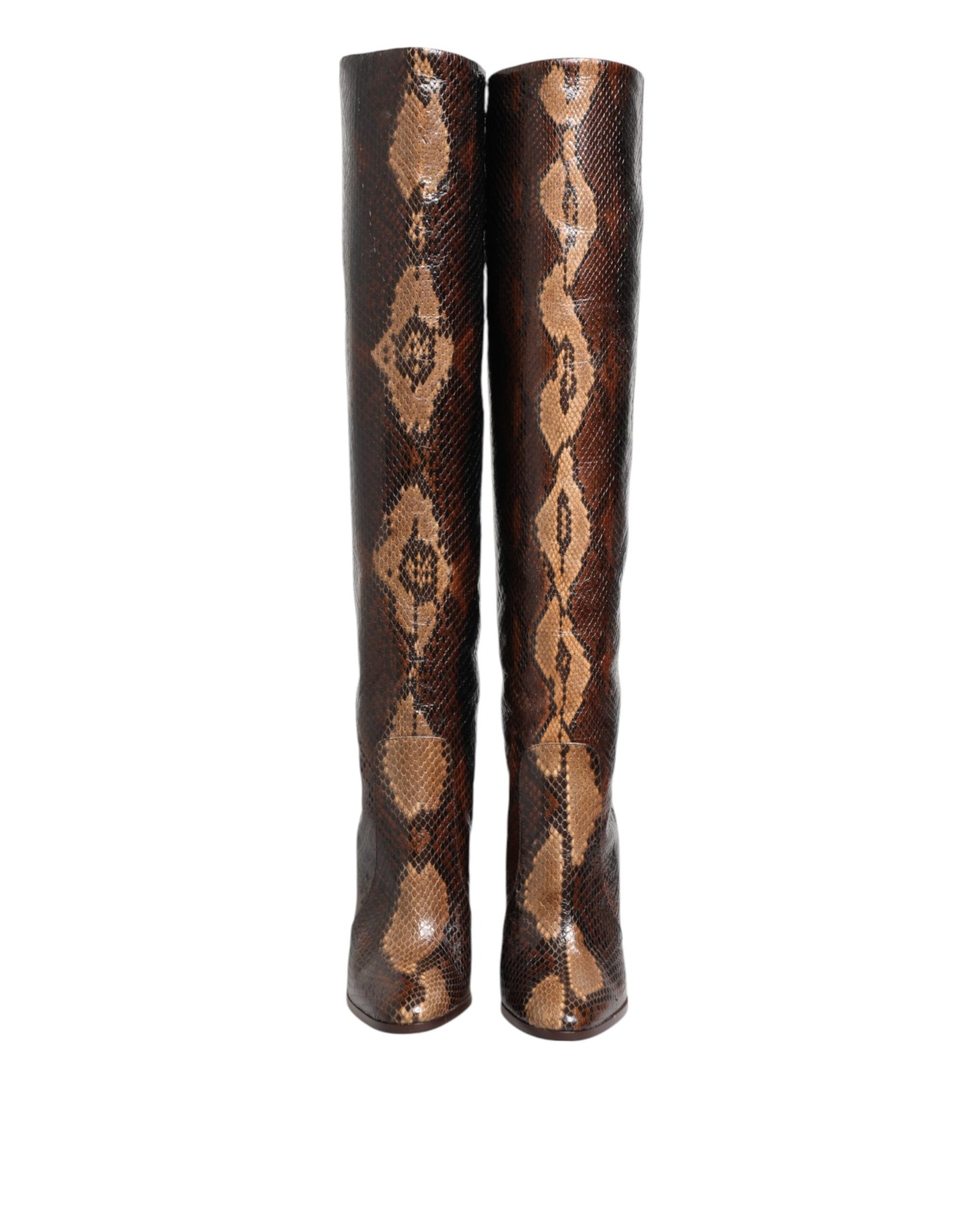 Dolce & Gabbana – Reitstiefel mit Python-Schlangenhaut-Print in Braun