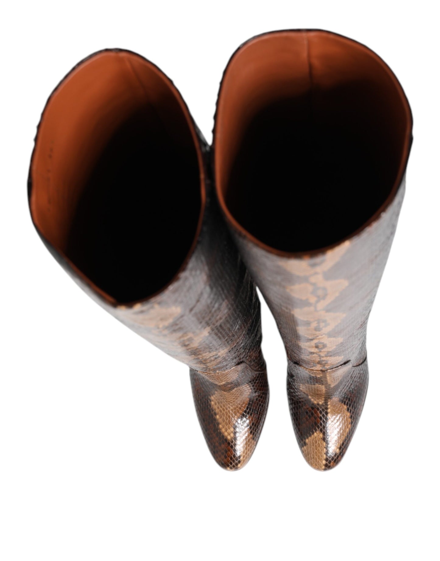 Dolce & Gabbana – Reitstiefel mit Python-Schlangenhaut-Print in Braun