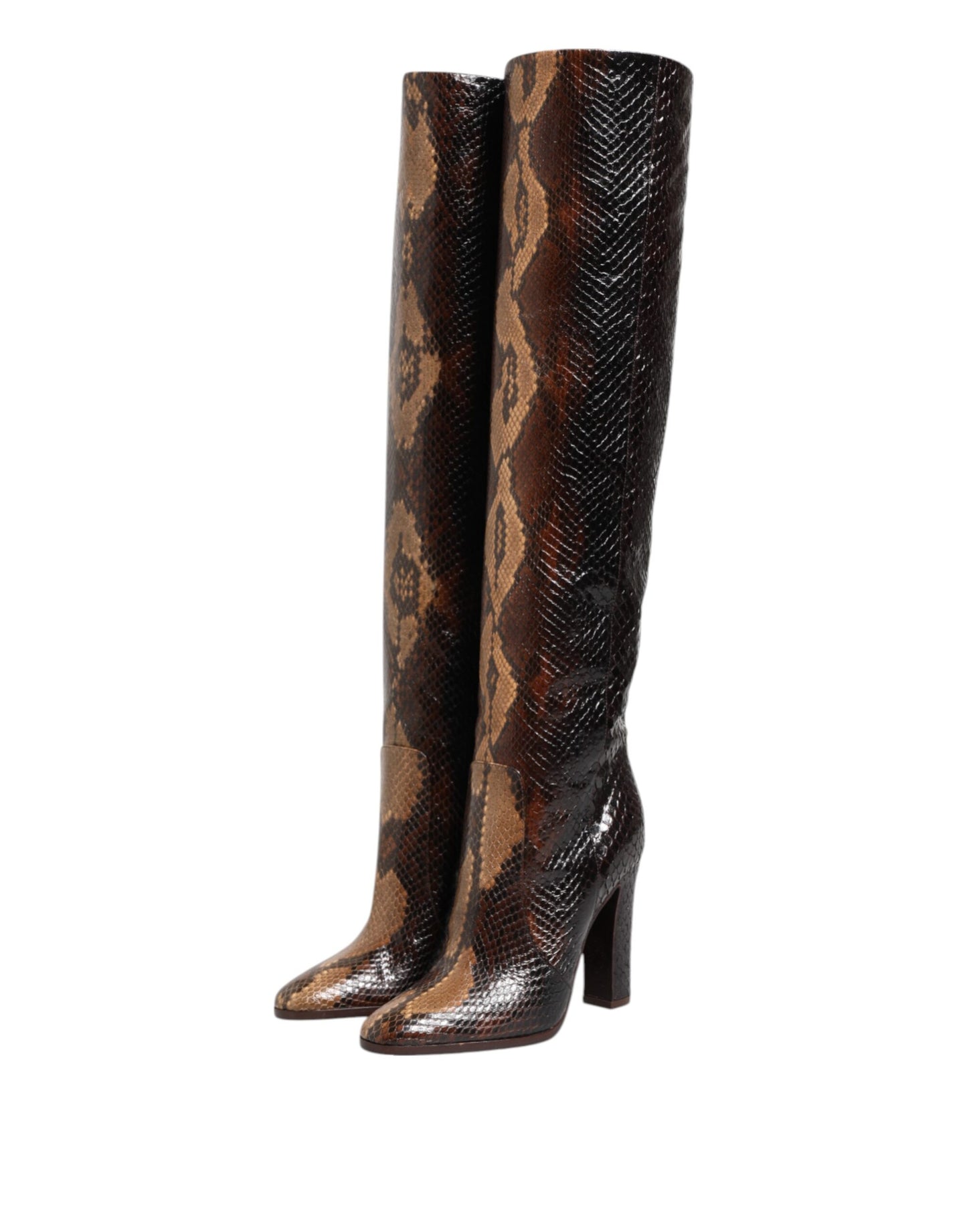Dolce & Gabbana – Reitstiefel mit Python-Schlangenhaut-Print in Braun