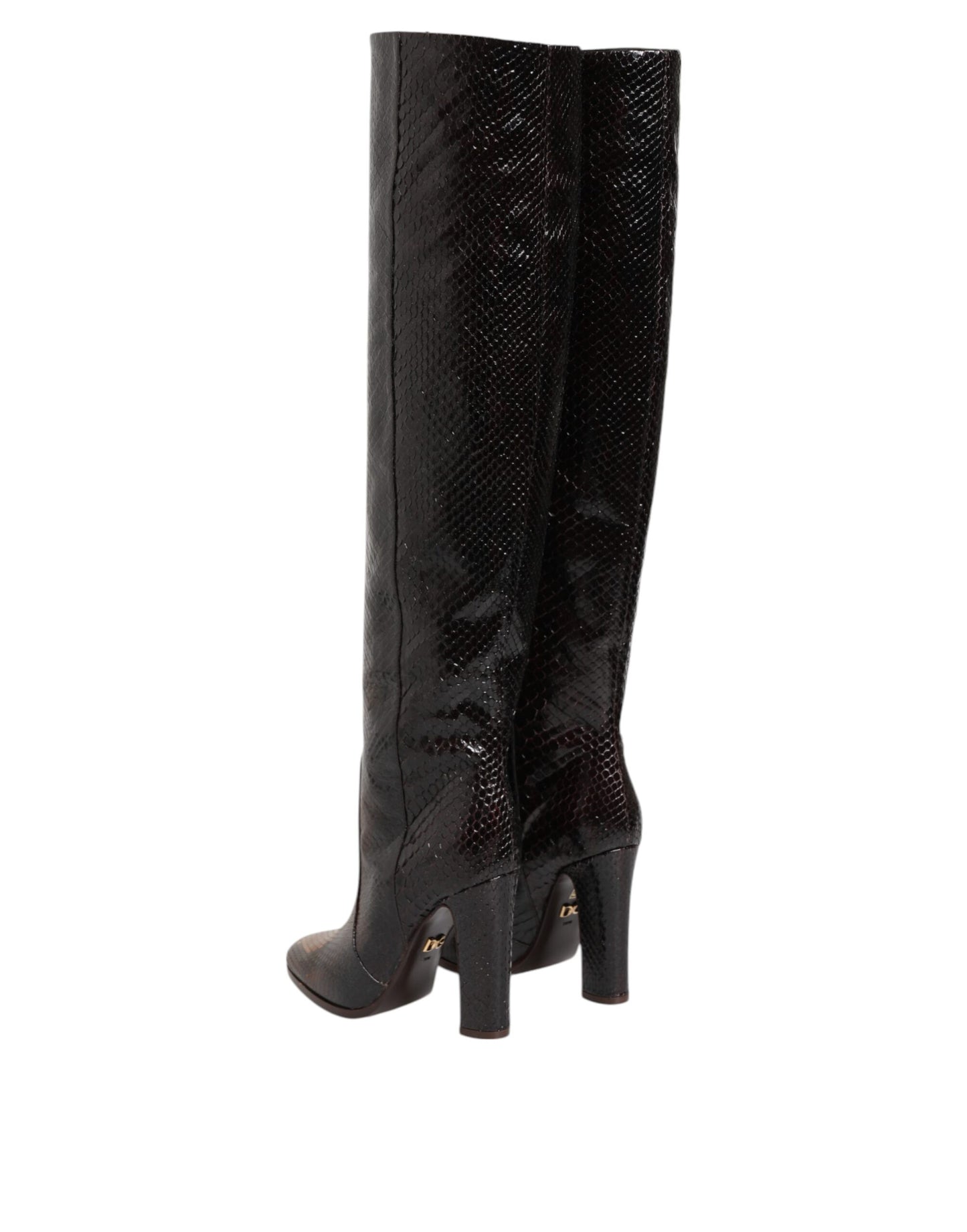 Dolce & Gabbana – Reitstiefel mit Python-Schlangenhaut-Print in Braun