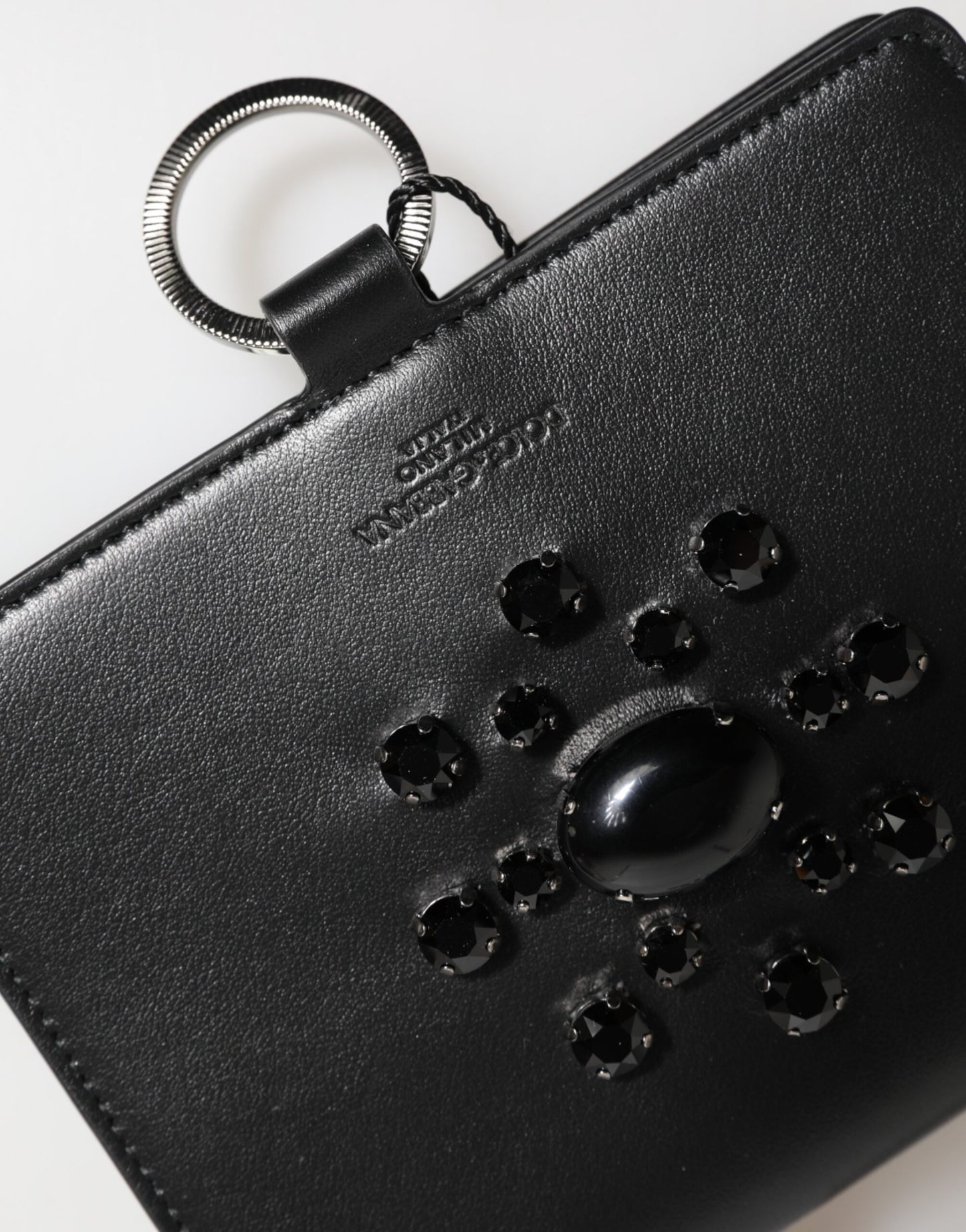Dolce & Gabbana – Kartenetui aus schwarzem Leder mit Kristallverzierung
