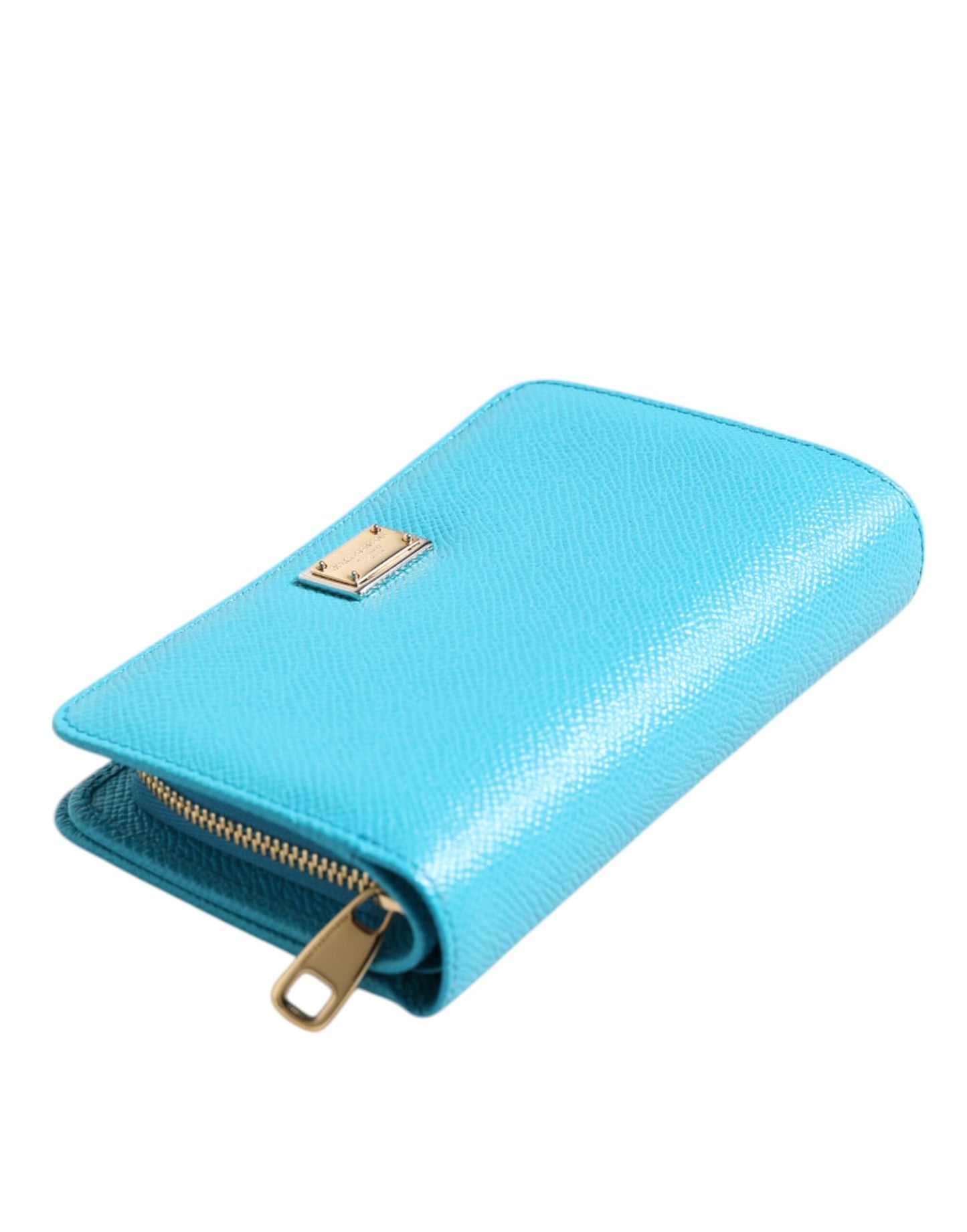 Dolce & Gabbana Hellblaue, zweifach faltbare Clutch aus Leder im Kontinentalstil