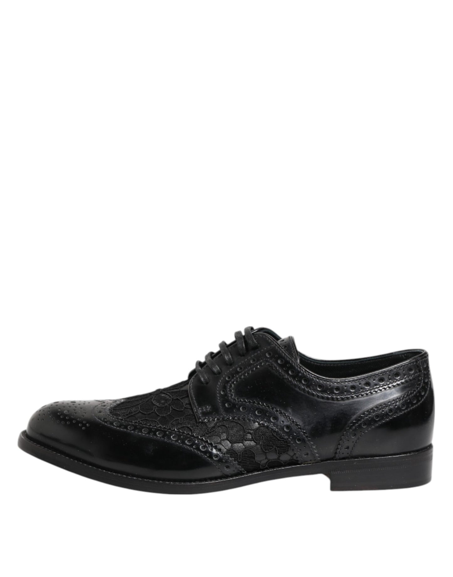 Dolce & Gabbana – Formelle Schuhe aus schwarzem Leder mit floraler Spitze