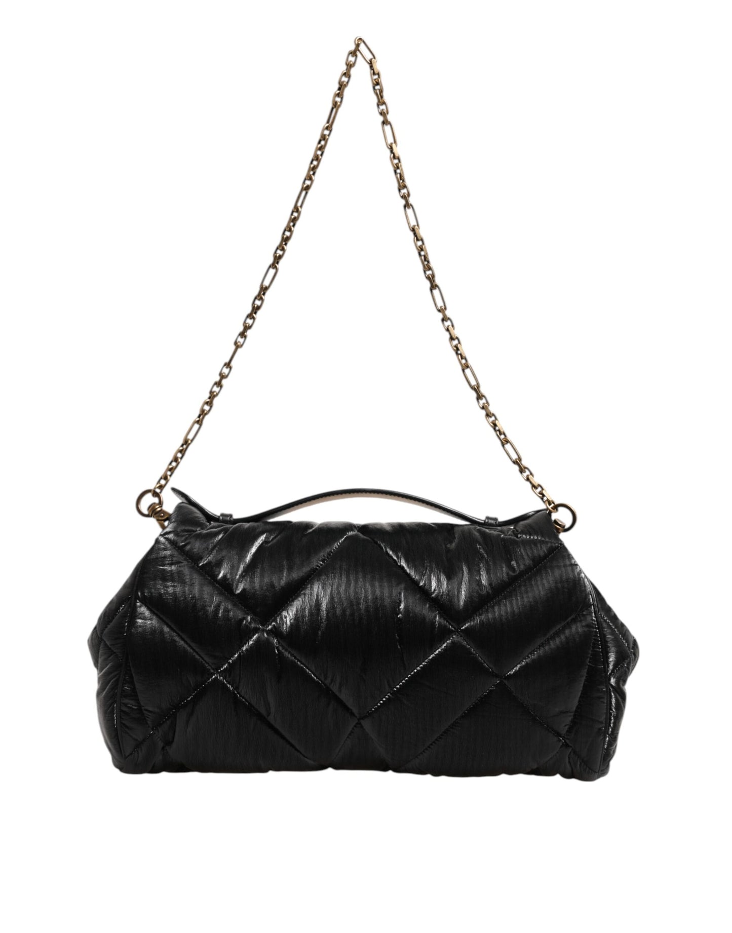 Dolce & Gabbana – Devotion – Umhängetasche aus gestepptem Nylon mit Kettenriemen in Schwarz