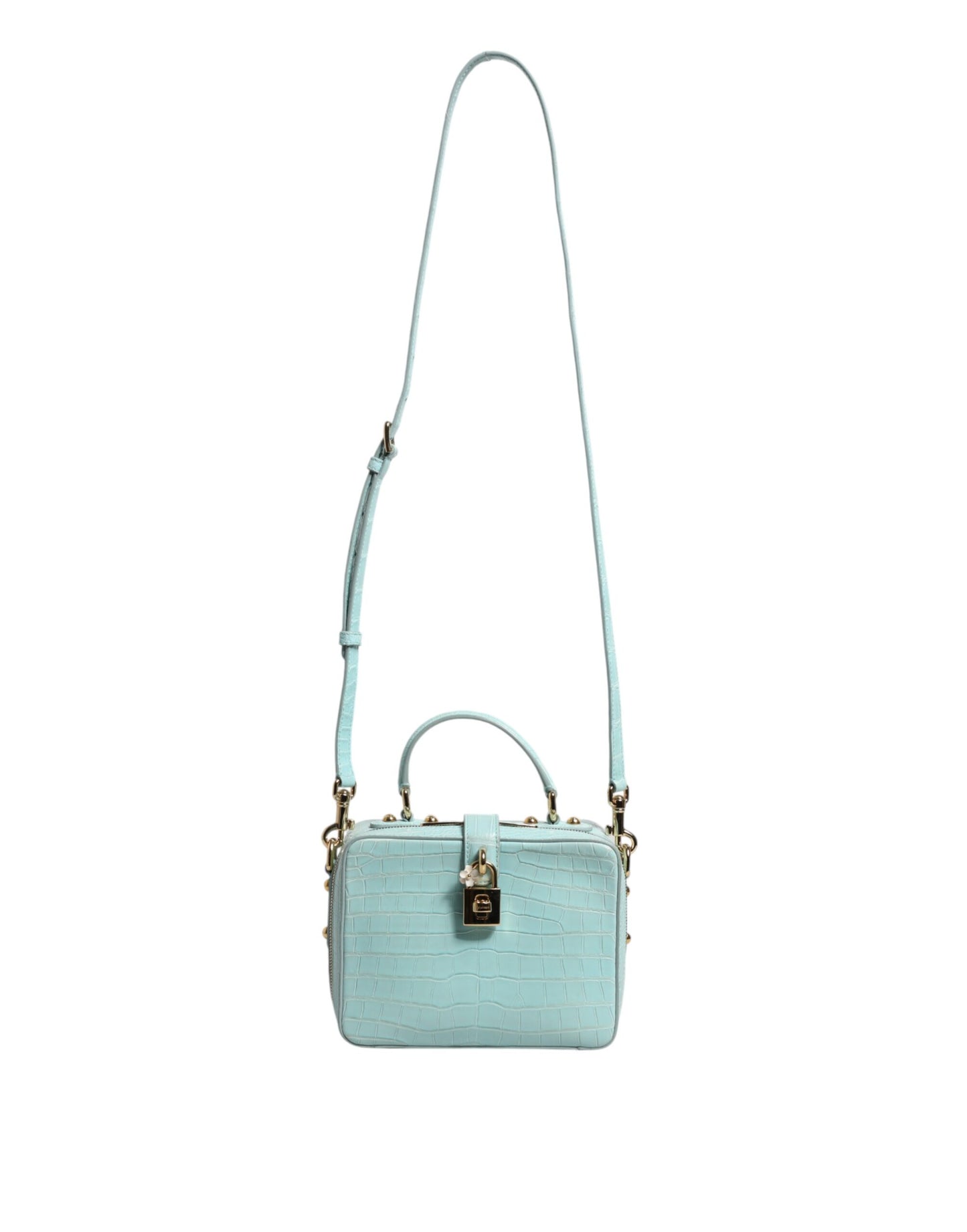Dolce & Gabbana – Mintgrüne Schultertasche aus geprägtem Leder mit Vorhängeschloss