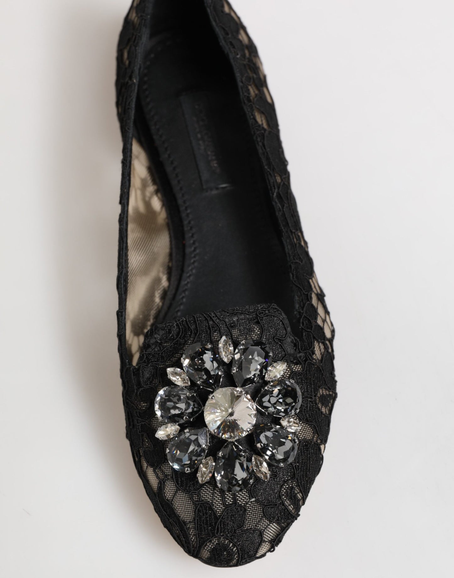 Dolce & Gabbana – Schwarze Taormina-Ballerinas mit Spitzen und Kristallen