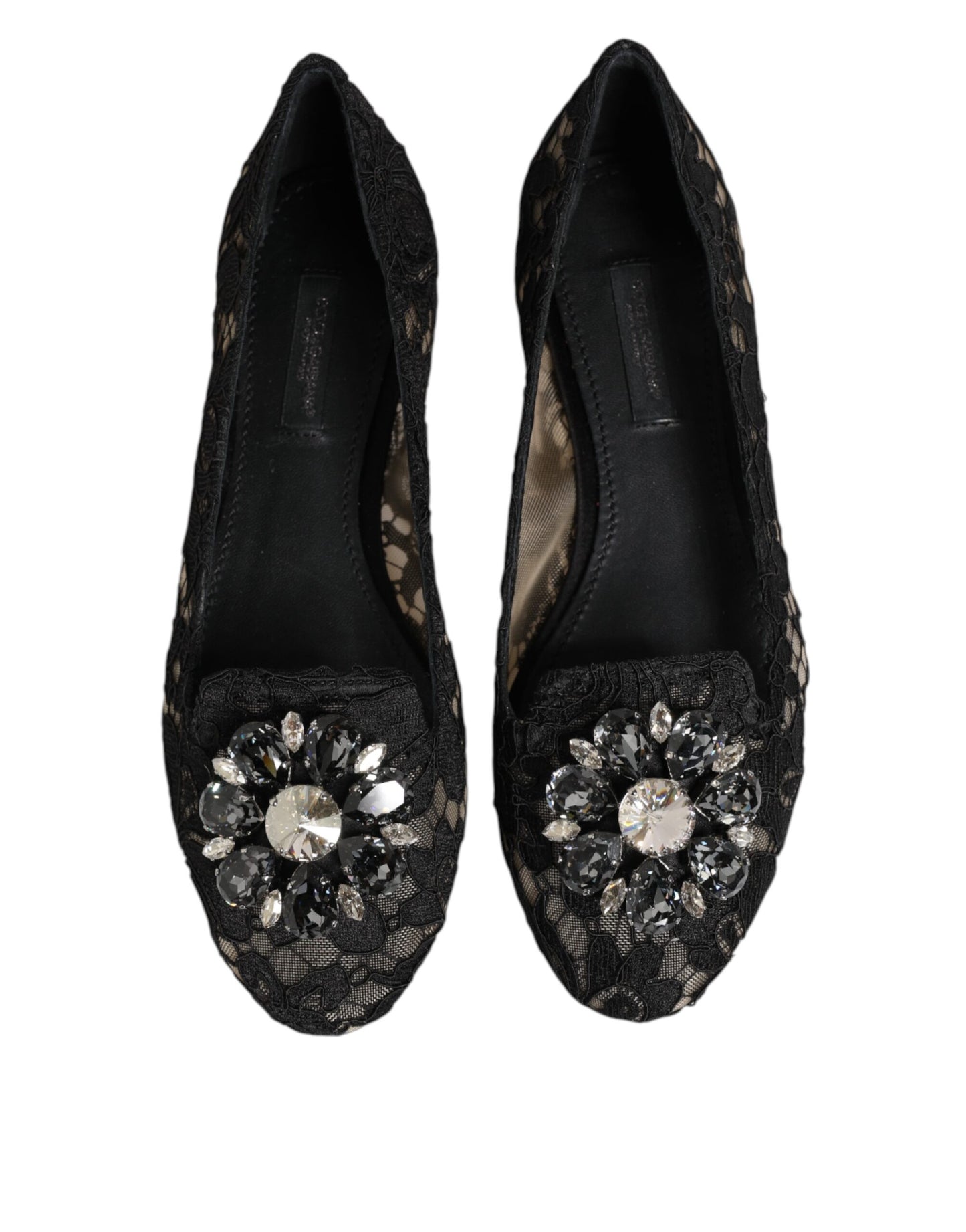 Dolce & Gabbana – Schwarze Taormina-Ballerinas mit Spitzen und Kristallen