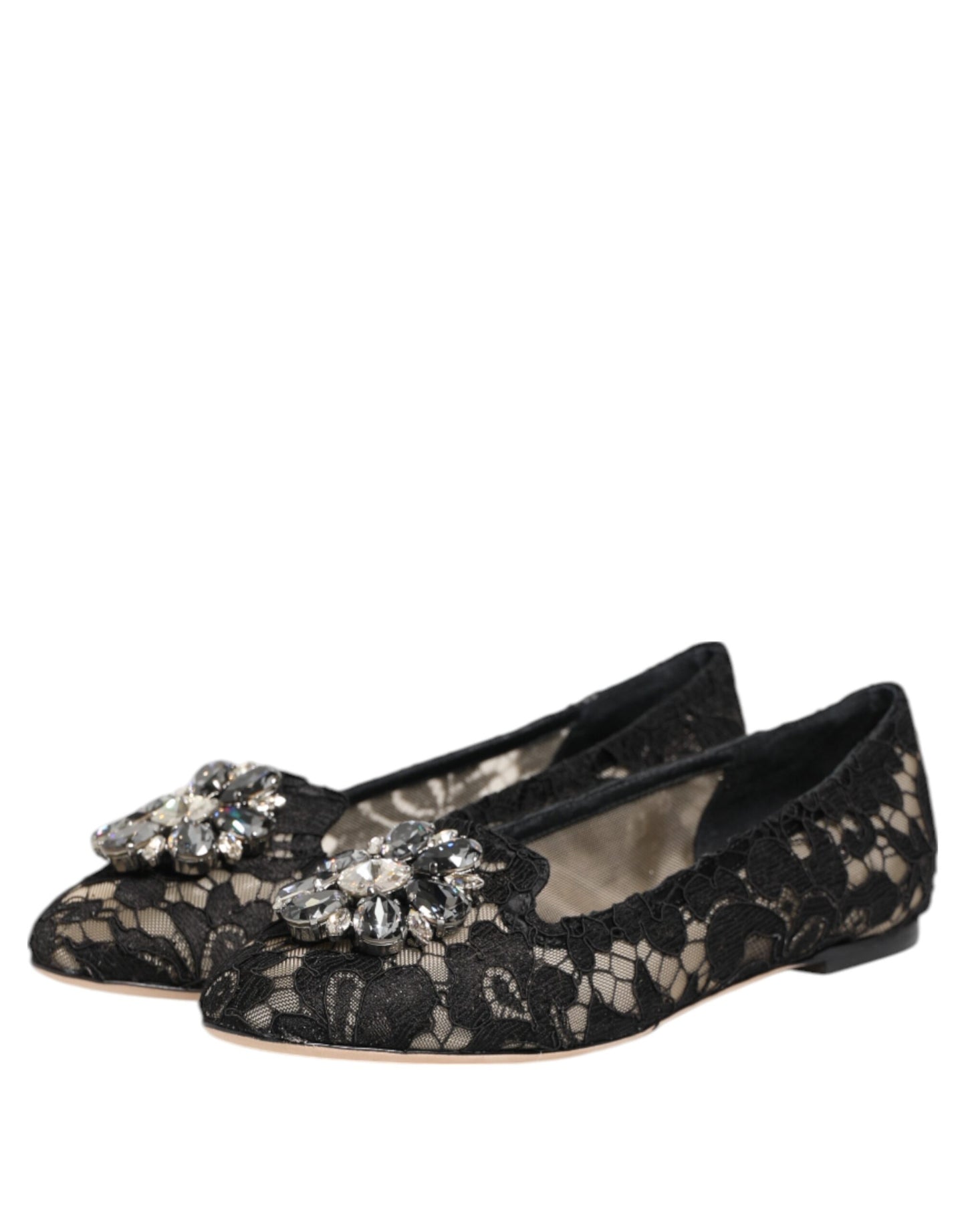 Dolce & Gabbana – Schwarze Taormina-Ballerinas mit Spitzen und Kristallen