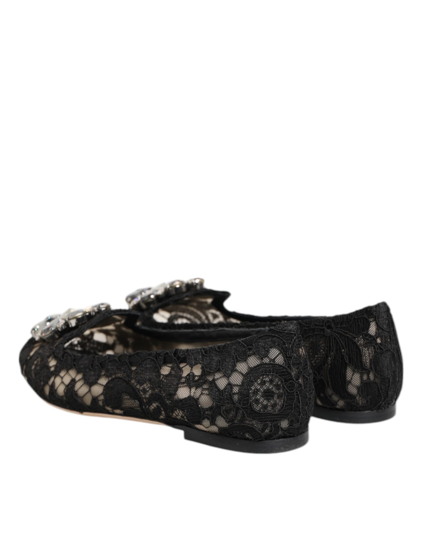 Dolce & Gabbana – Schwarze Taormina-Ballerinas mit Spitzen und Kristallen