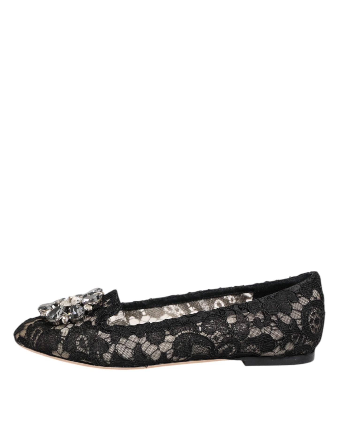 Dolce & Gabbana – Schwarze Taormina-Ballerinas mit Spitzen und Kristallen