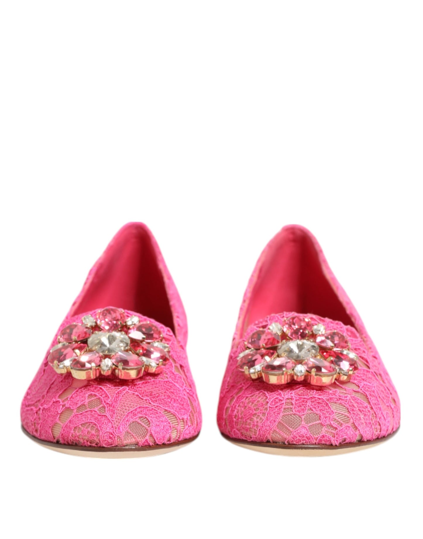 Dolce & Gabbana – Rosa Taormina – Flache Schuhe mit Spitzen und Kristallen