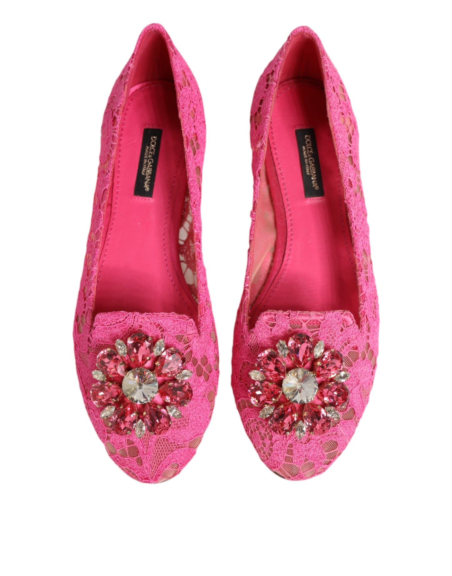 Dolce & Gabbana – Rosa Taormina – Flache Schuhe mit Spitzen und Kristallen