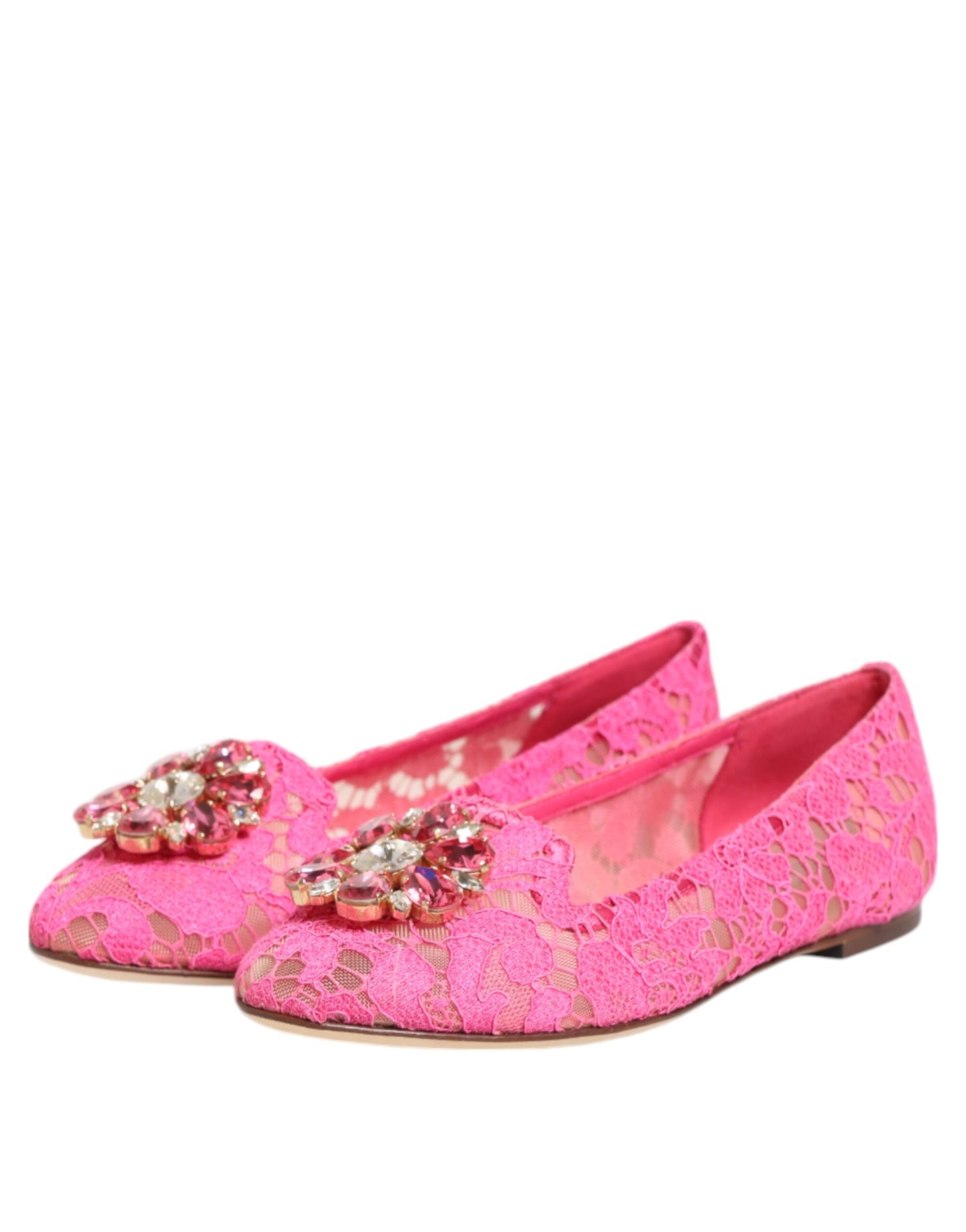 Dolce & Gabbana – Rosa Taormina – Flache Schuhe mit Spitzen und Kristallen