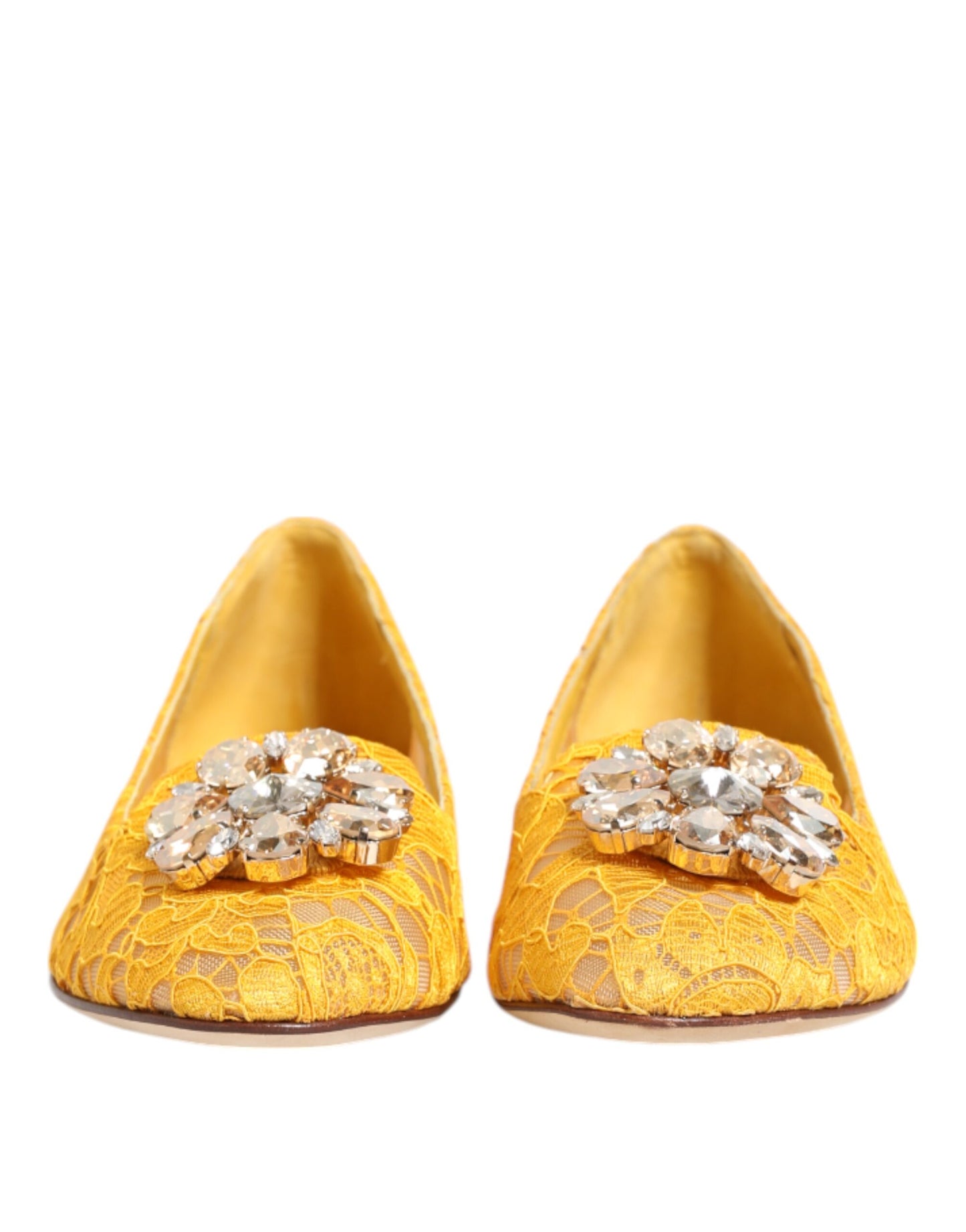 Dolce & Gabbana – Gelbe Taormina-Flachschuhe mit Spitzenkristallen