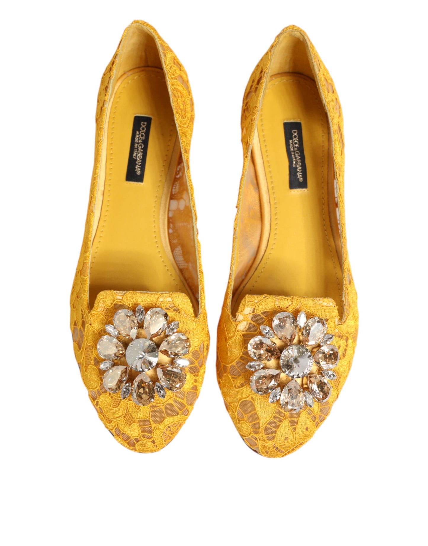 Dolce & Gabbana – Gelbe Taormina-Flachschuhe mit Spitzenkristallen