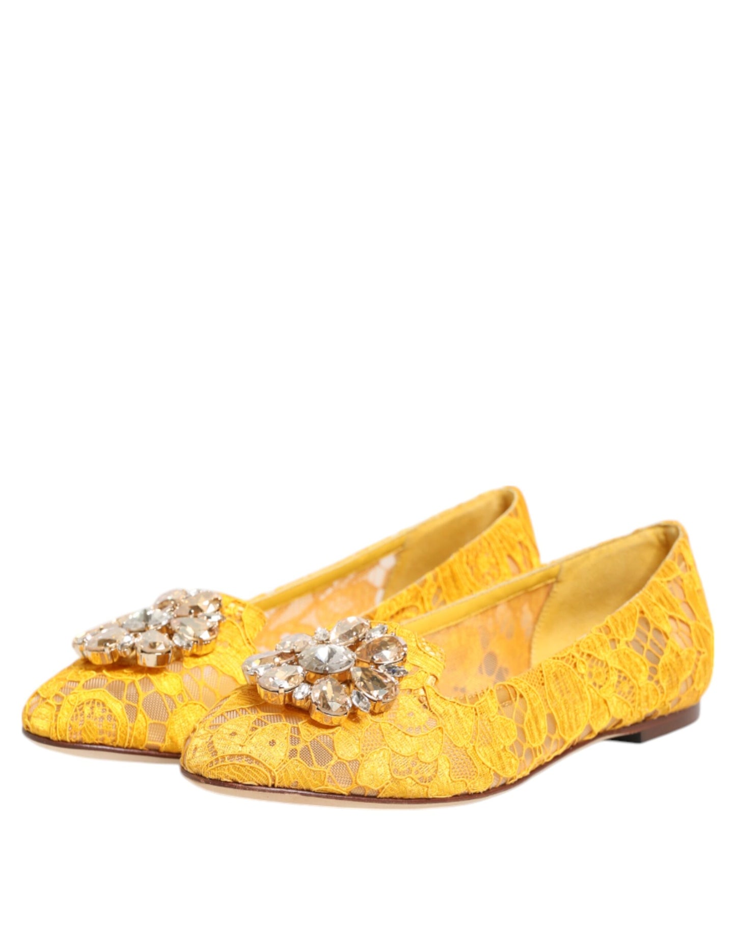 Dolce & Gabbana – Gelbe Taormina-Flachschuhe mit Spitzenkristallen