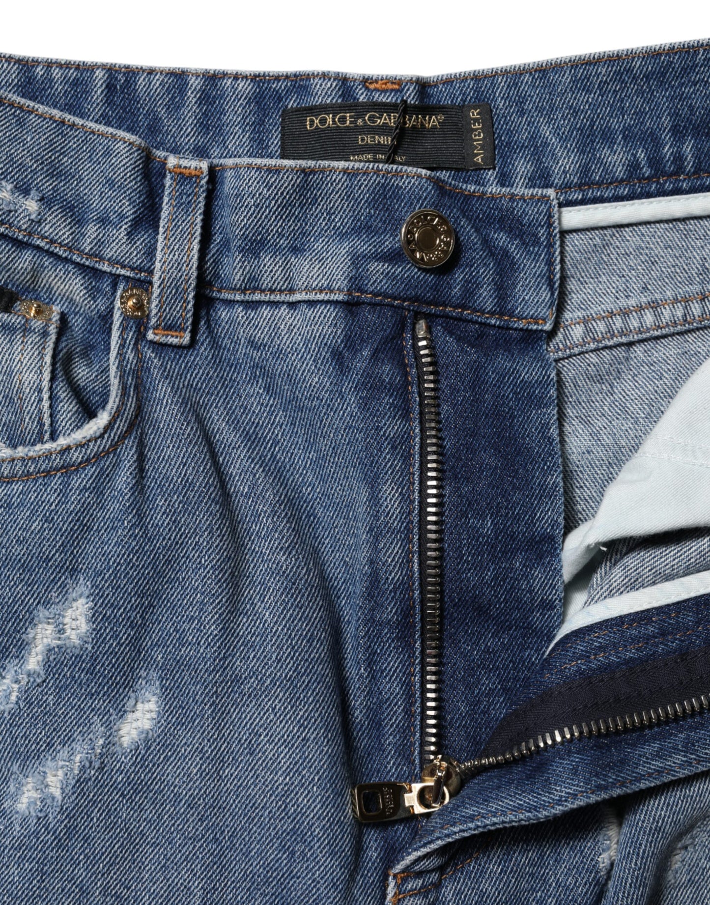 Dolce & Gabbana – Blaue, zerfetzte Jeans mit hoher Taille „AMBER“