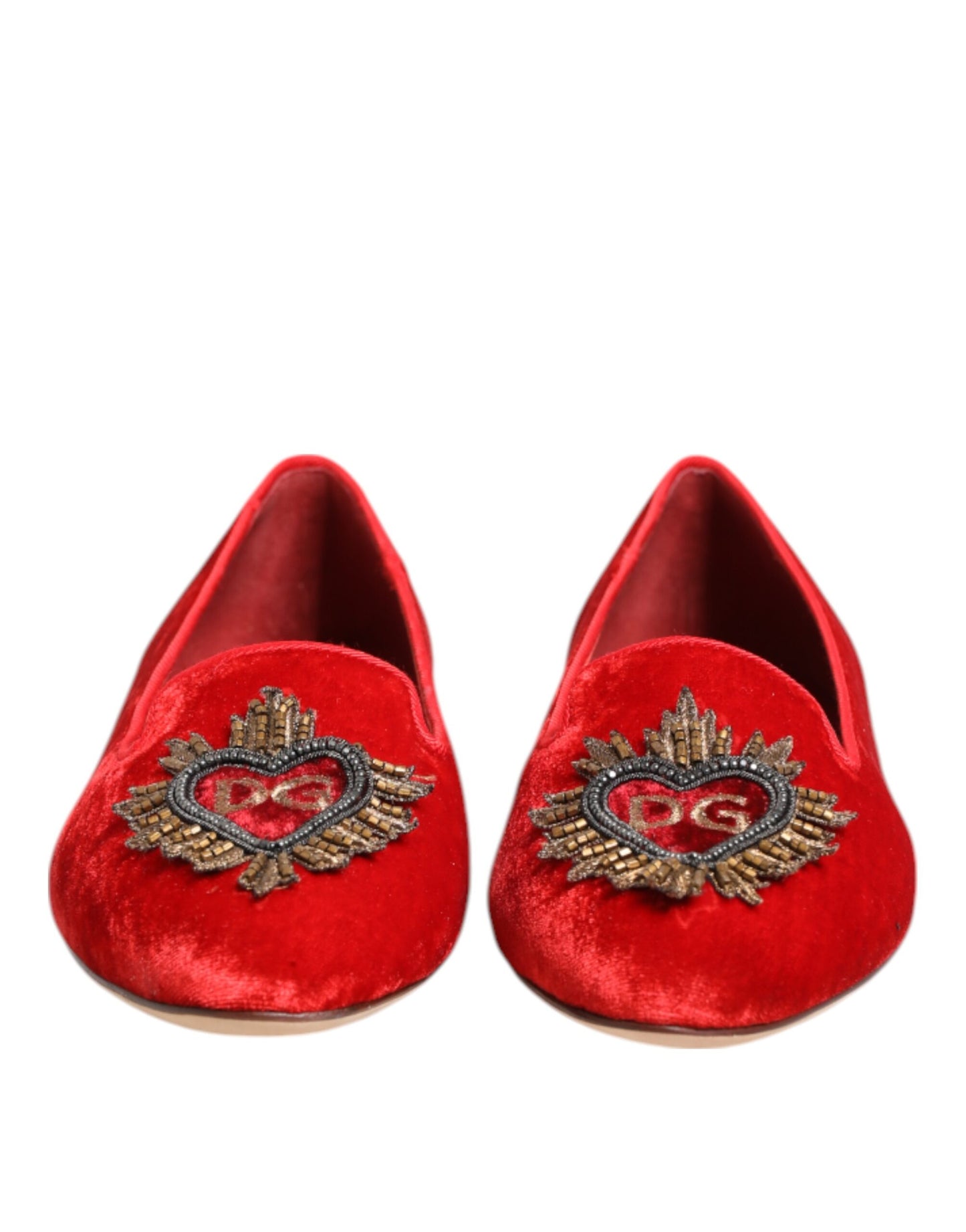 Dolce & Gabbana – Rote Loafer aus Samt mit DG-Herzmotiv