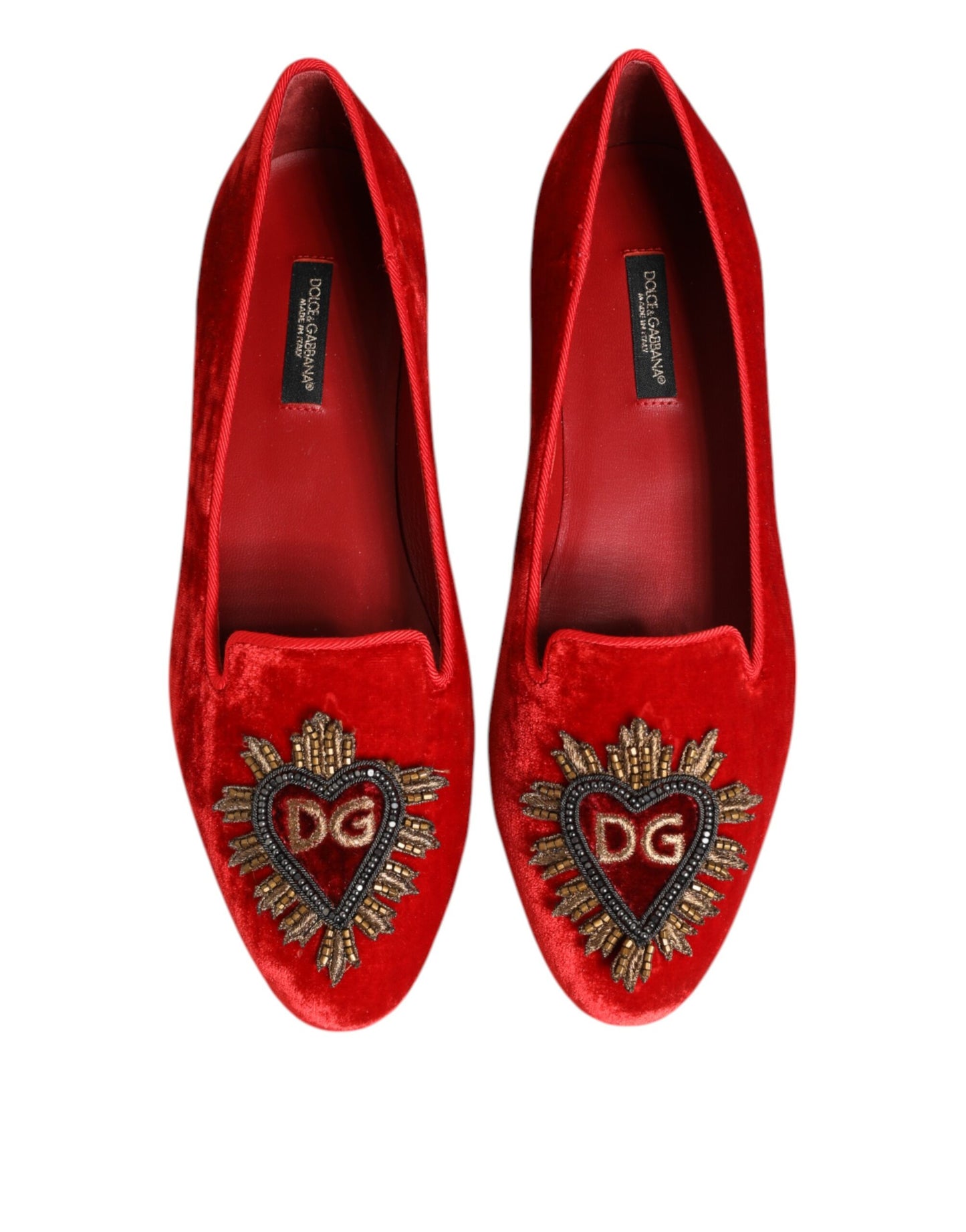 Dolce & Gabbana – Rote Loafer aus Samt mit DG-Herzmotiv