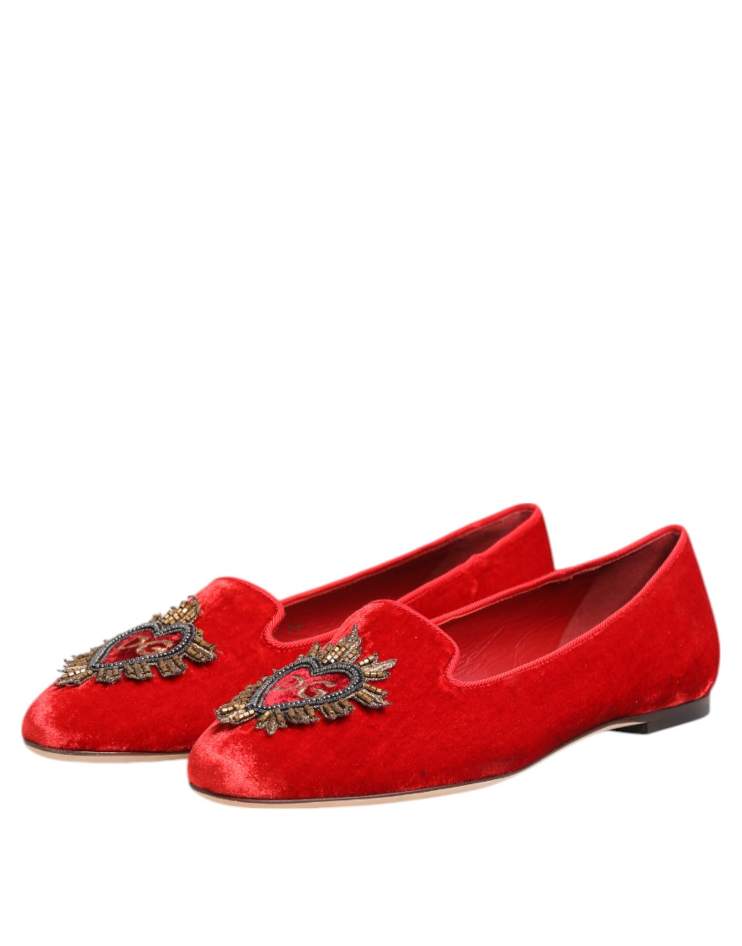 Dolce & Gabbana – Rote Loafer aus Samt mit DG-Herzmotiv