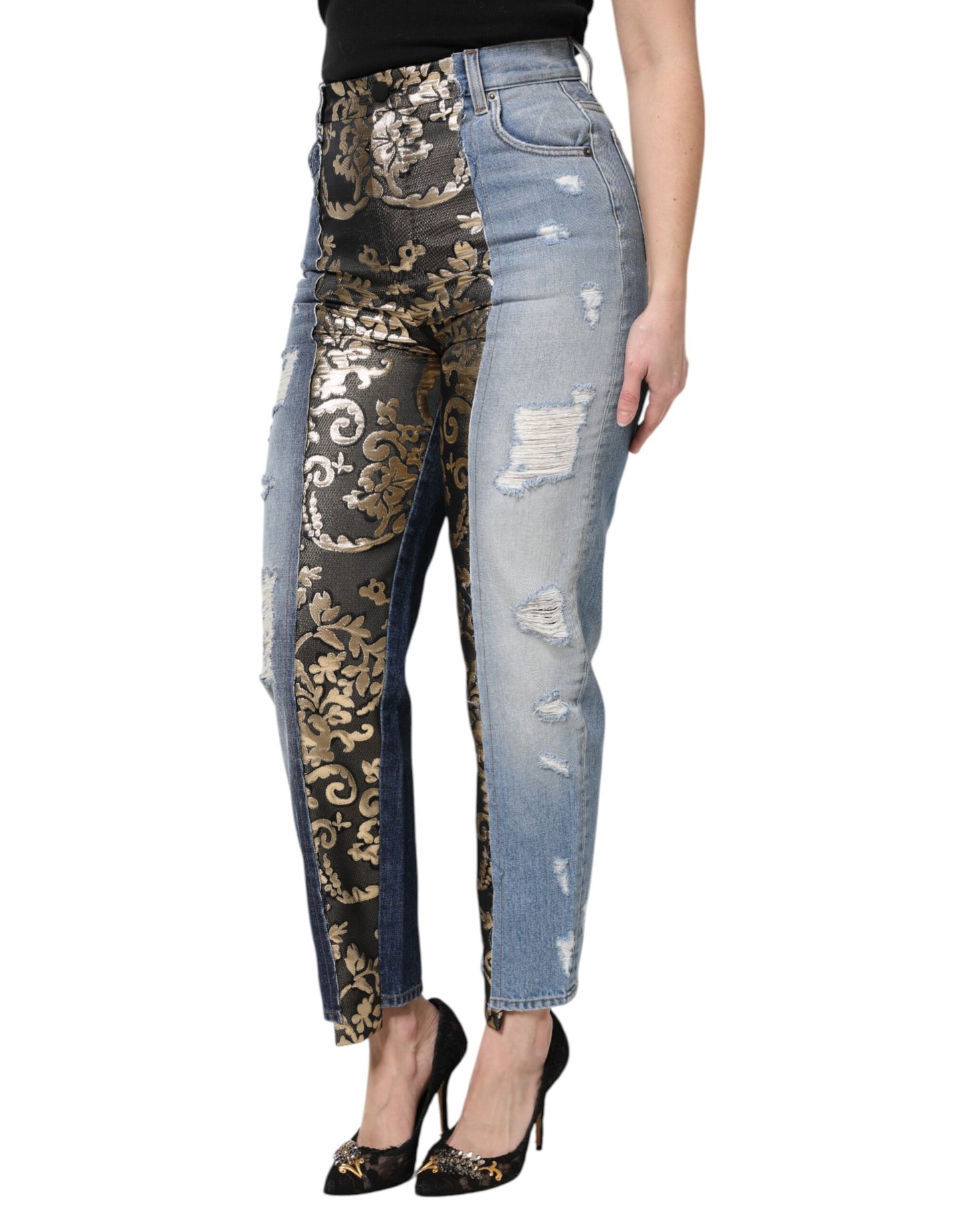 Dolce & Gabbana – Mehrfarbige Patchwork-Jeans aus konischem Denim
