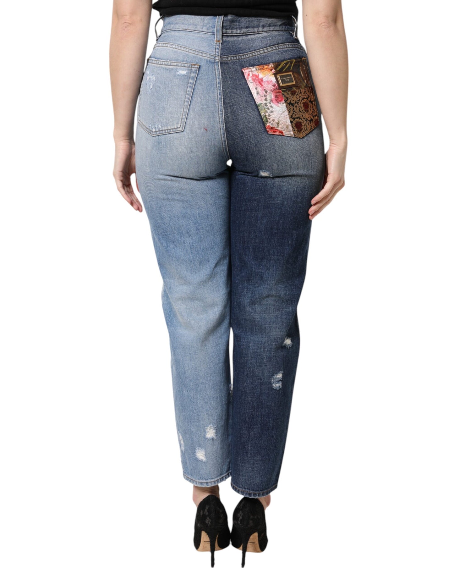 Dolce & Gabbana – Mehrfarbige Patchwork-Jeans aus konischem Denim