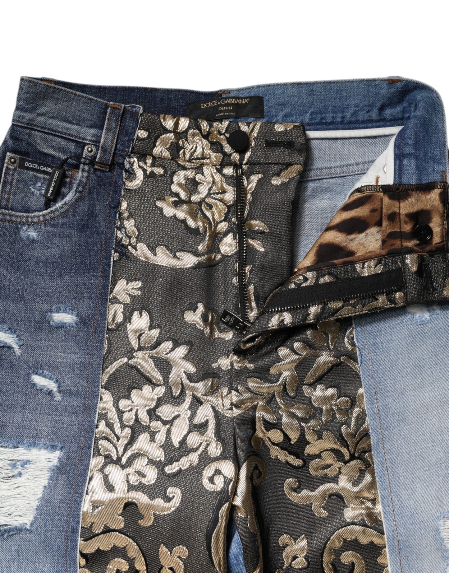 Dolce & Gabbana – Mehrfarbige Patchwork-Jeans aus konischem Denim