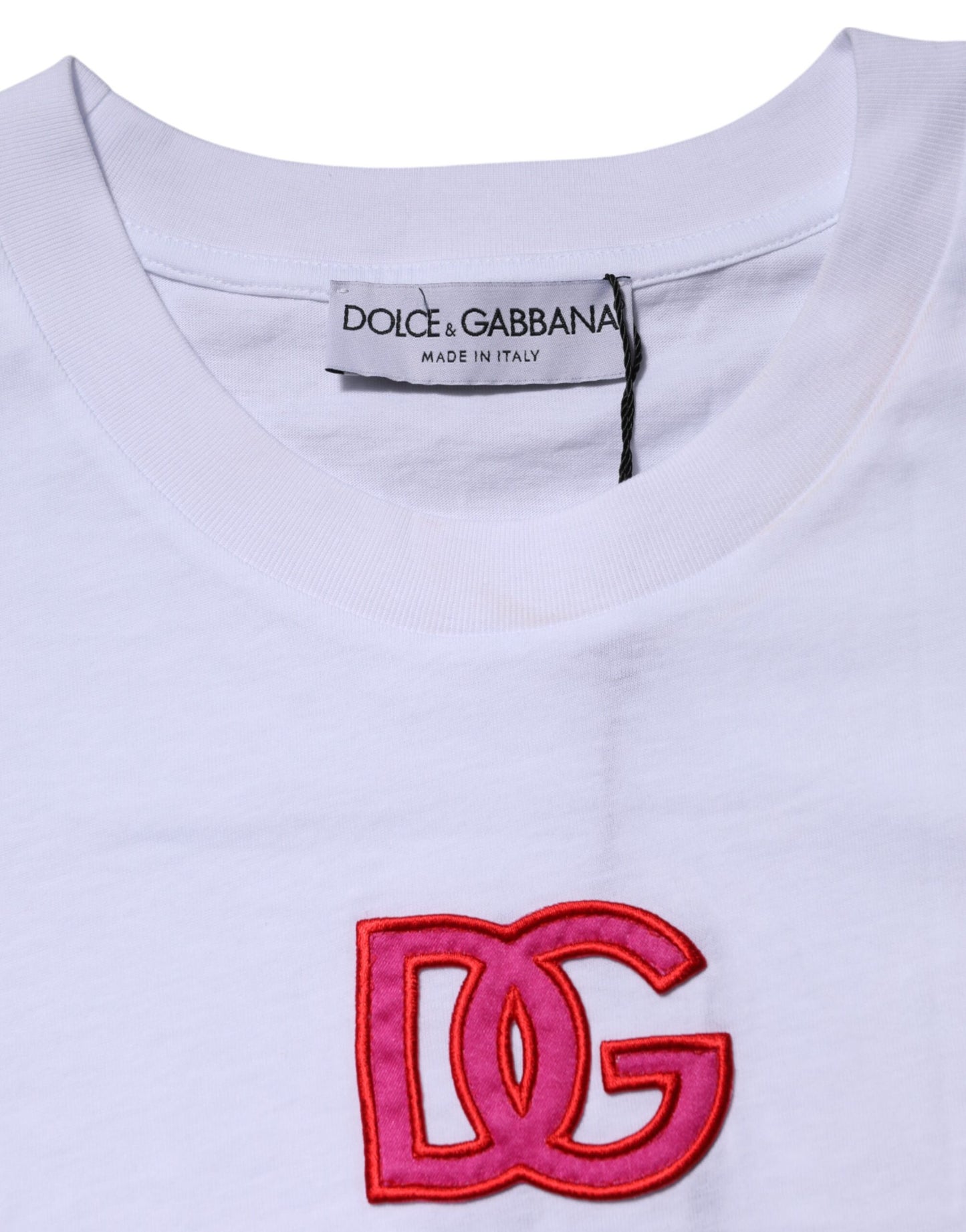 Dolce & Gabbana – Weißes T-Shirt aus Baumwolle mit DG-Logostickerei