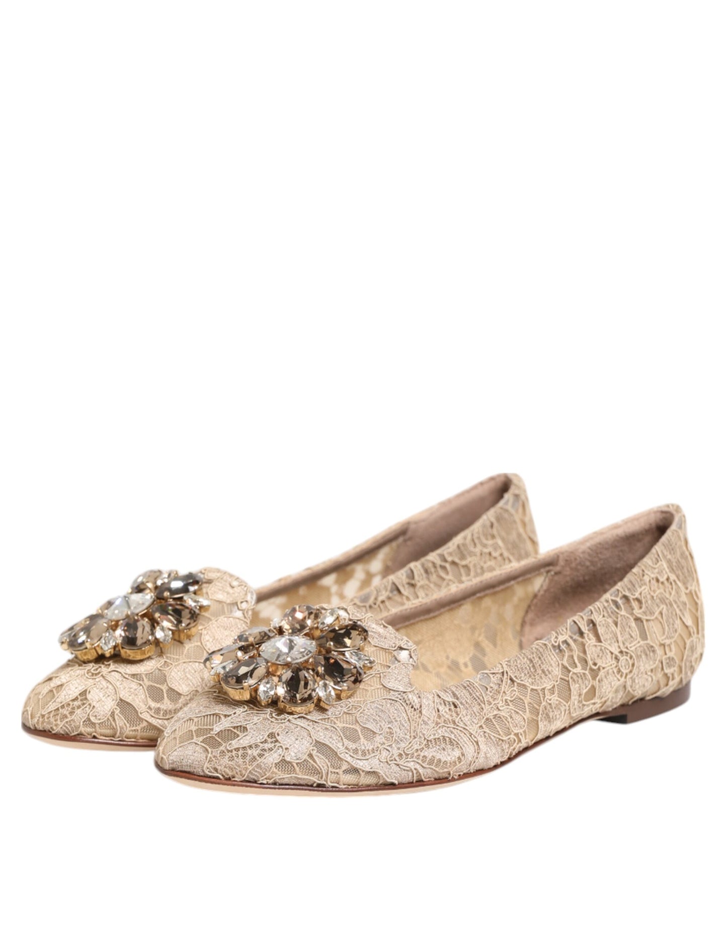 Dolce & Gabbana – Taormina – Flache Schuhe mit Spitze und Kristallen in Elfenbein